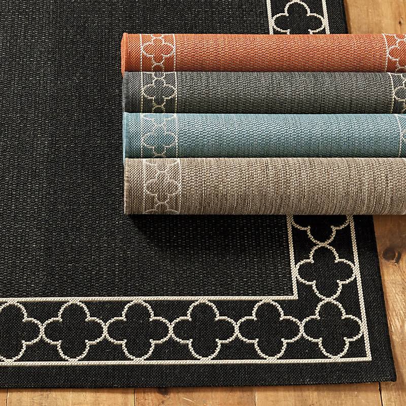 Suzanne Kasler Quatrefoil Border Indoor/Outdoor Rug Black/Ivory 2&7x22 x 8&2x22 Runner - Ballard Designs