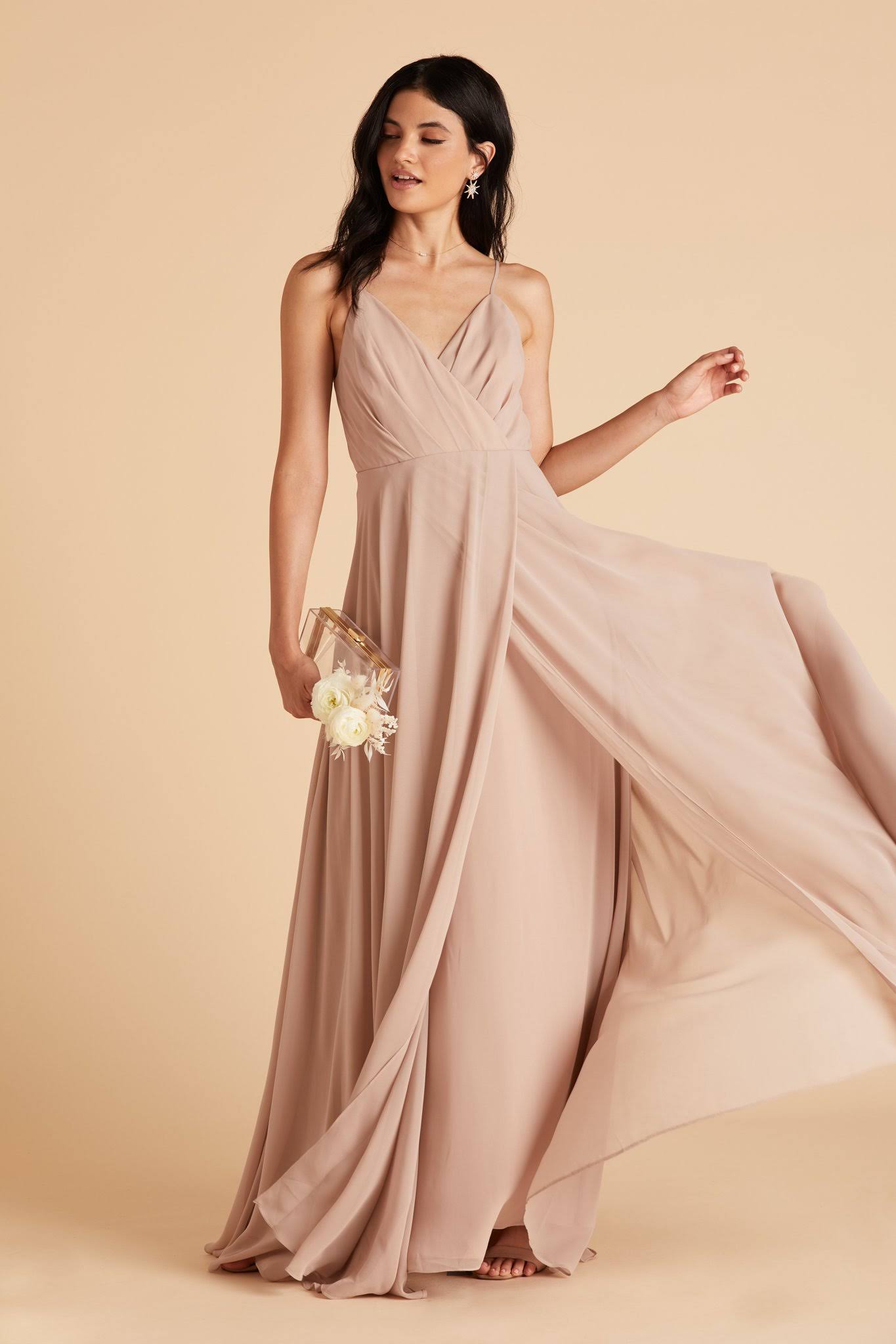 Birdy Grey Kaia Chiffon Bridesmaid Dress in Taupe XL / Taupe
