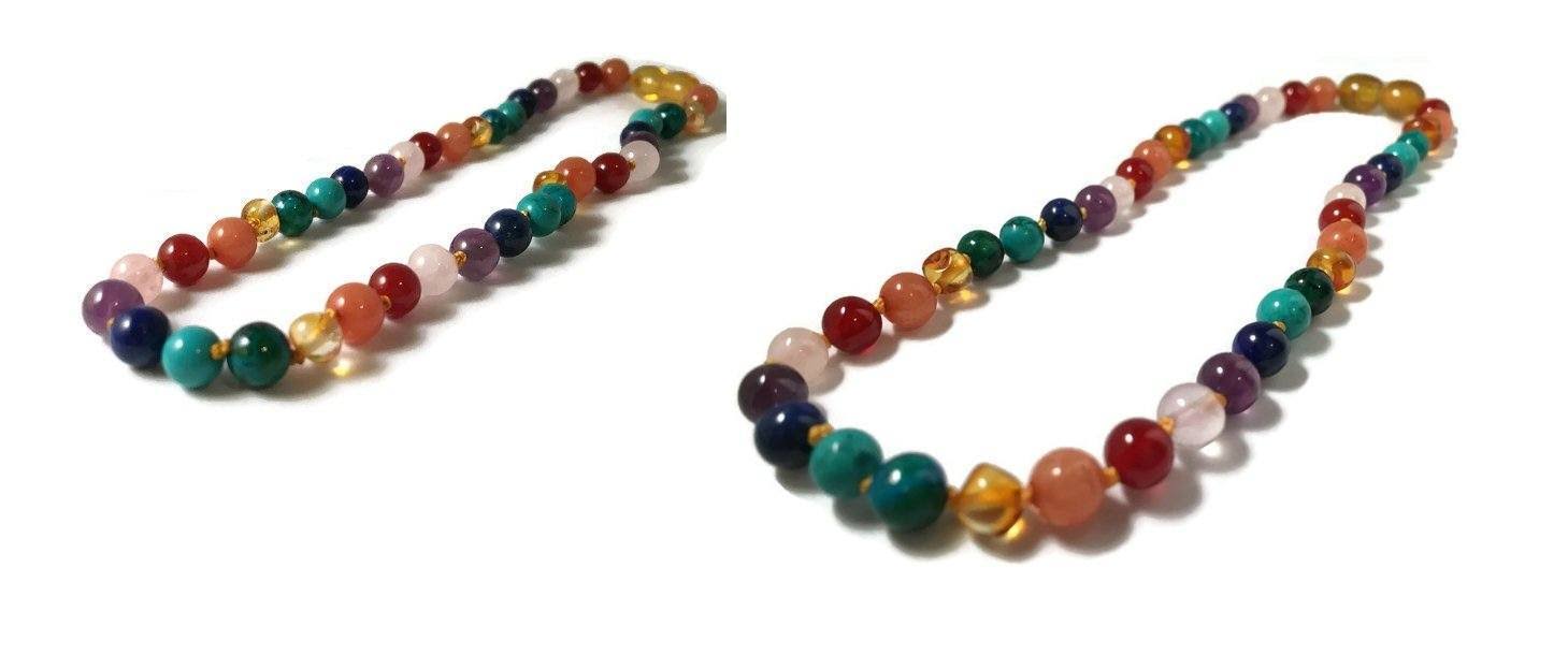Mommy Daughter Match Matching Baltic Amber Teething Necklaces - Semi-Precious Rainbow / 12.5 (5Month-5Yr) / 17x22