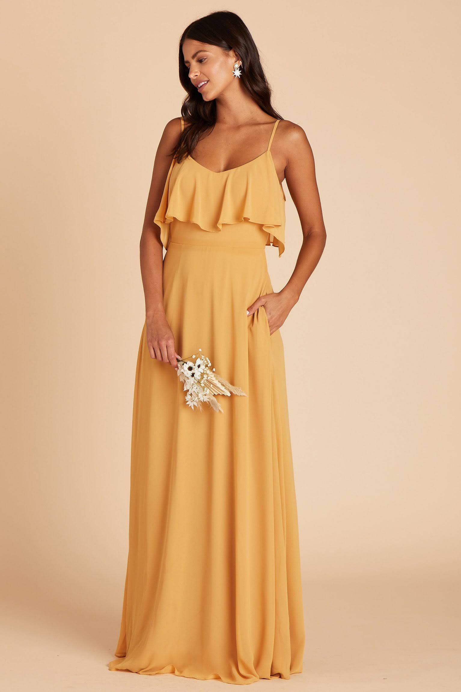 Birdy Grey Jane Convertible Chiffon Bridesmaid Dress in Marigold L / Marigold