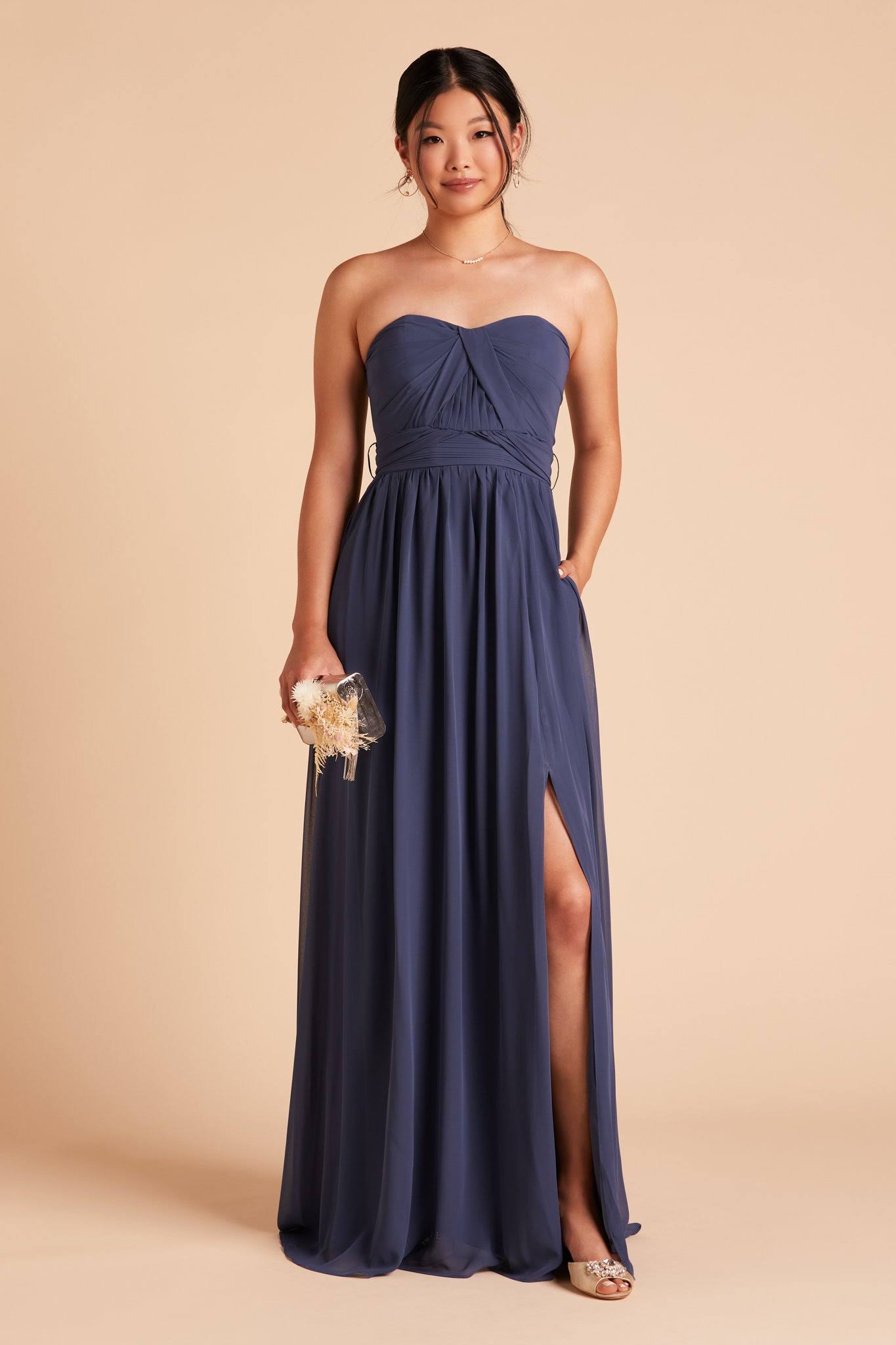 Birdy Grey Grace Convertible Chiffon Bridesmaid Dress in Slate Blue S / Slate Blue / No Slit