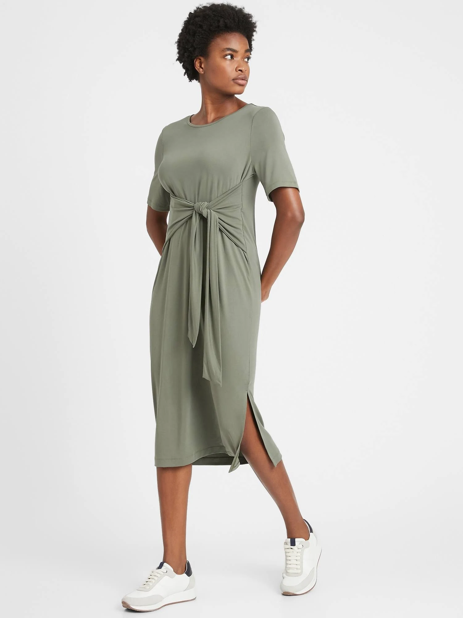 Banana Republic Women's Sandwash Modal Twist-Front Dress Flight Jacket Green Tall Size S