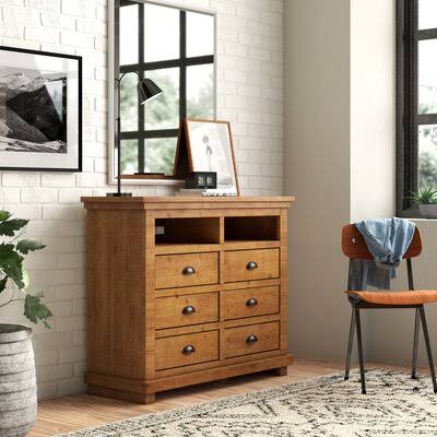 Birch Lane Lockridge 6 Drawer Media Chest Color: Distressed Pine