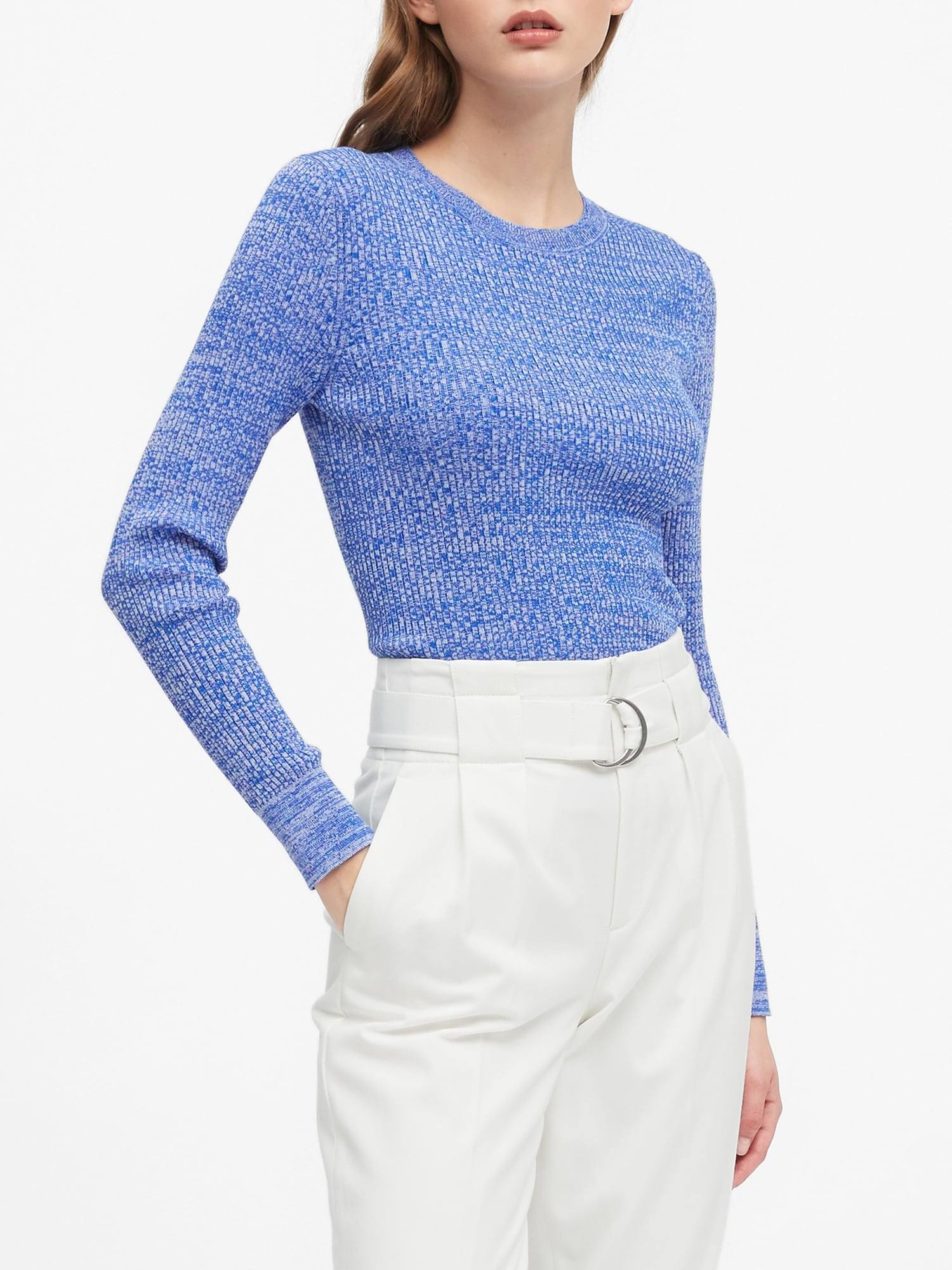 Banana Republic Women's Stretch Cotton Crew-Neck Sweater Dark Blue Heather Size XS