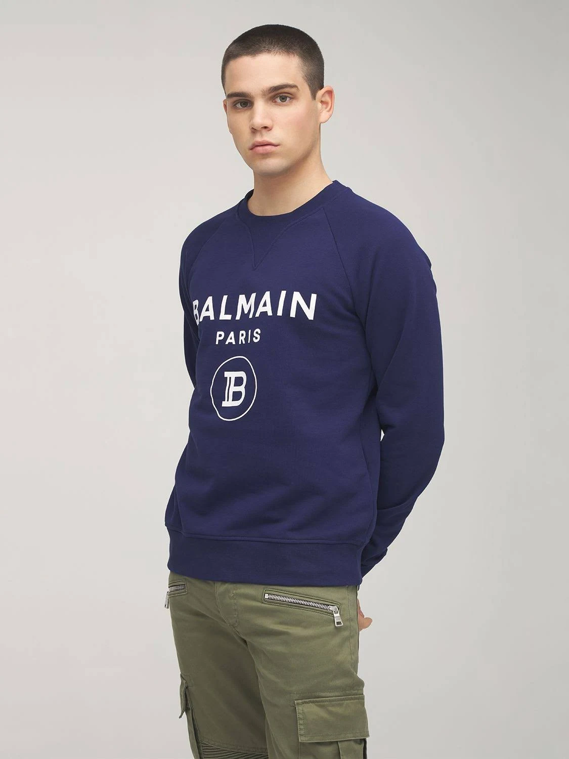 Balmain Logo Print Cotton Jersey Sweatshirt - Blue - Sweatshirts