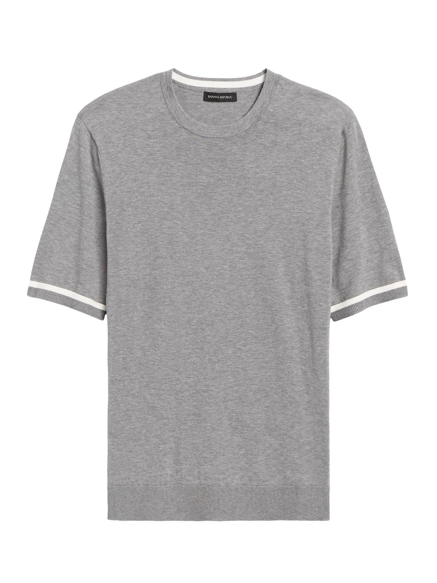 Banana Republic Men's Cotton Short-Sleeve Sweater Dark Heather Gray Size L
