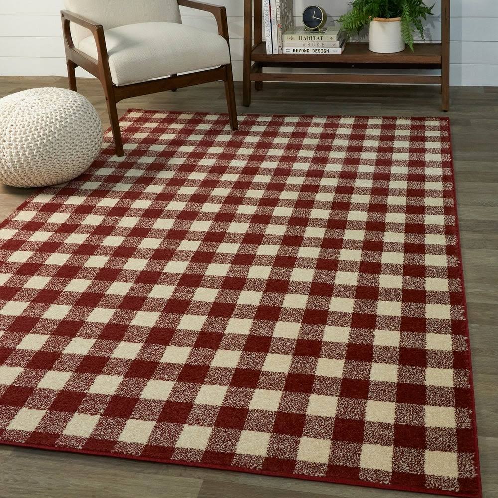 Balta Rogers Burgundy 5 ft. x 7 ft. Gingham Area Rug, Red
