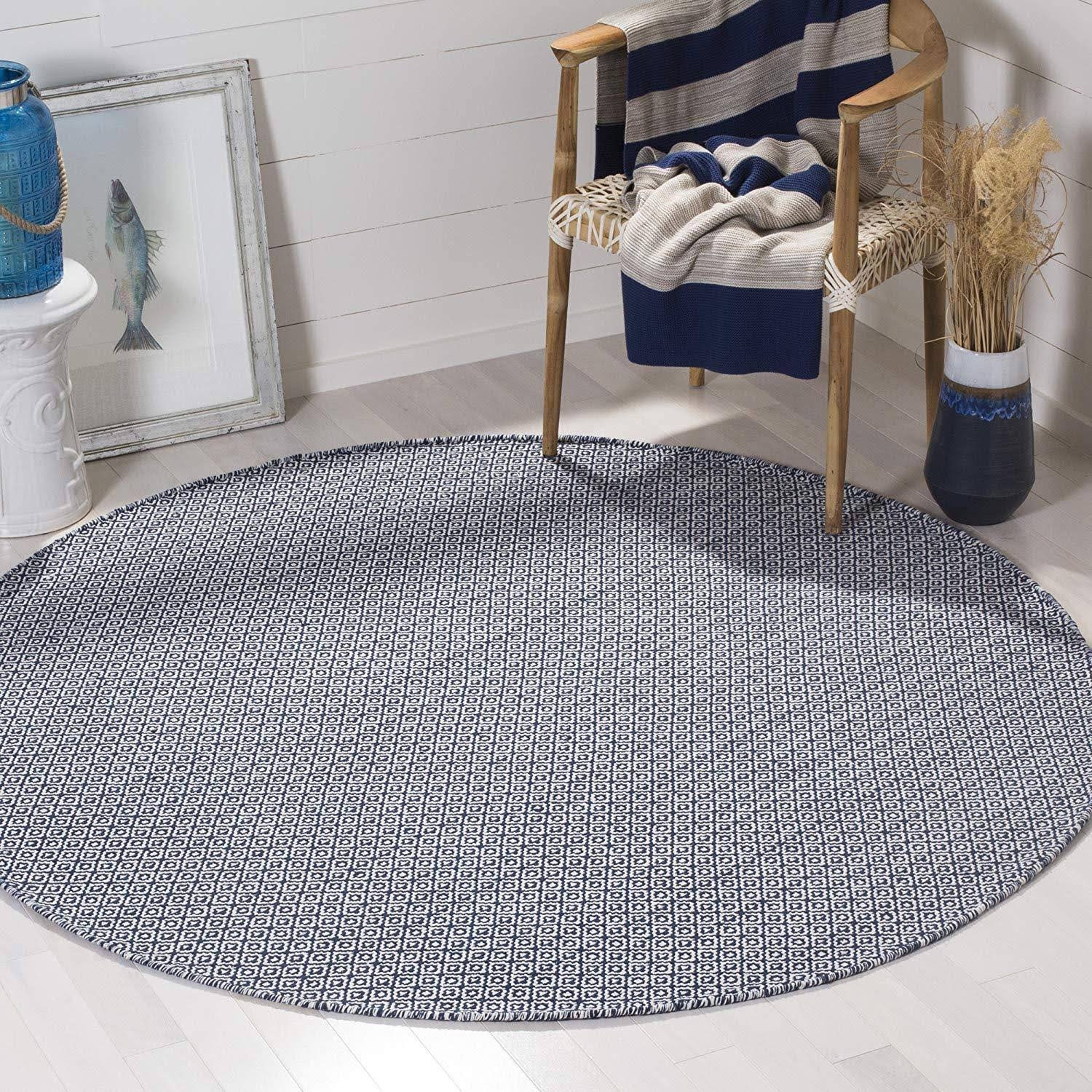Bungalow Rose Hampden Handwoven Cotton Ivory/Navy Blue Area Rug, Size: 6&