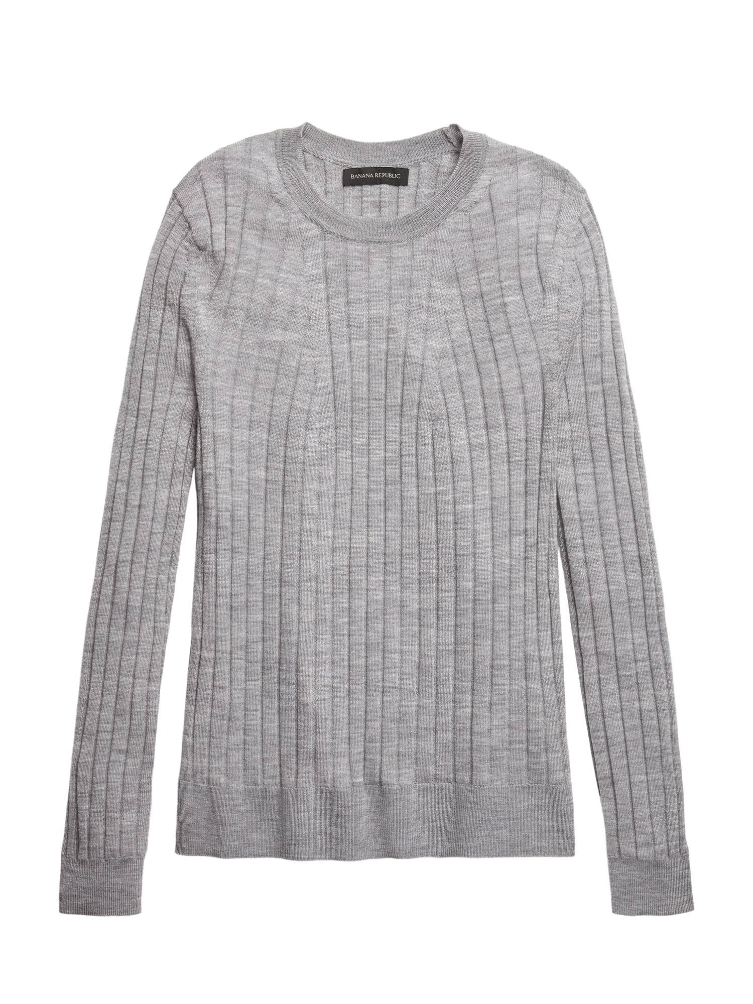 Banana Republic Women's Washable Merino Ribbed Sweater Heather Gray Size XS