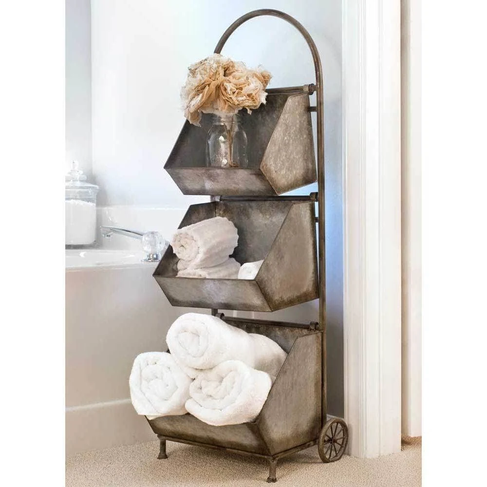 Pyper Marketing LLC Metal Rolling 13x22 W x 42x22 H Bathroom Shelf