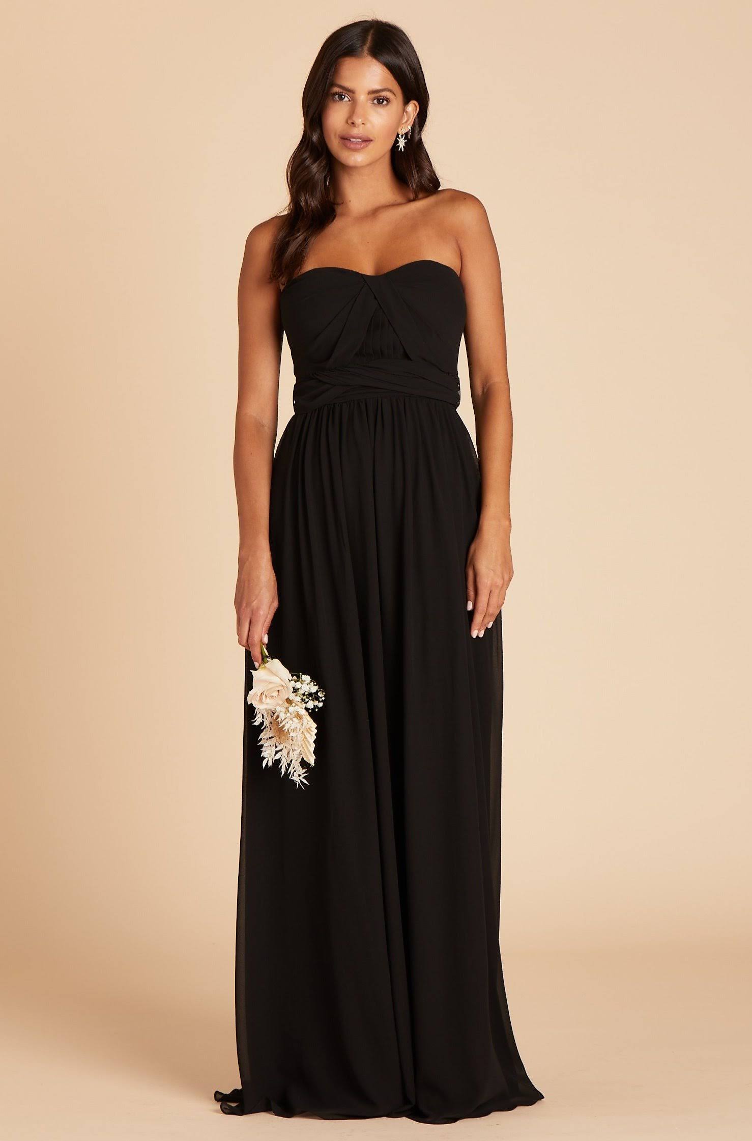 Birdy Grey Grace Convertible Chiffon Bridesmaid Dress in Black XL / Black