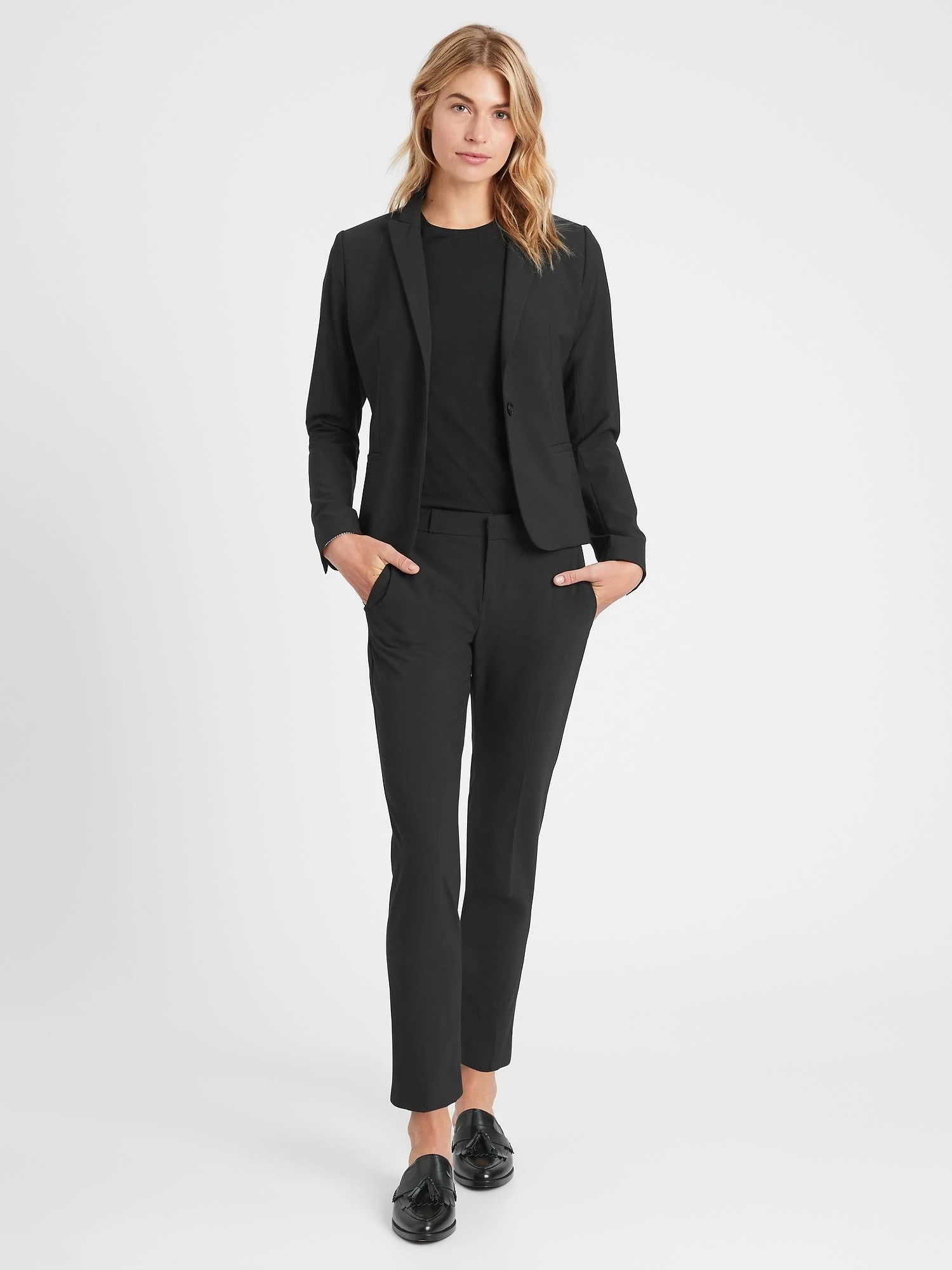 Banana Republic Women's Classic-Fit Washable Italian Wool-Blend Blazer Black Tall Size 2