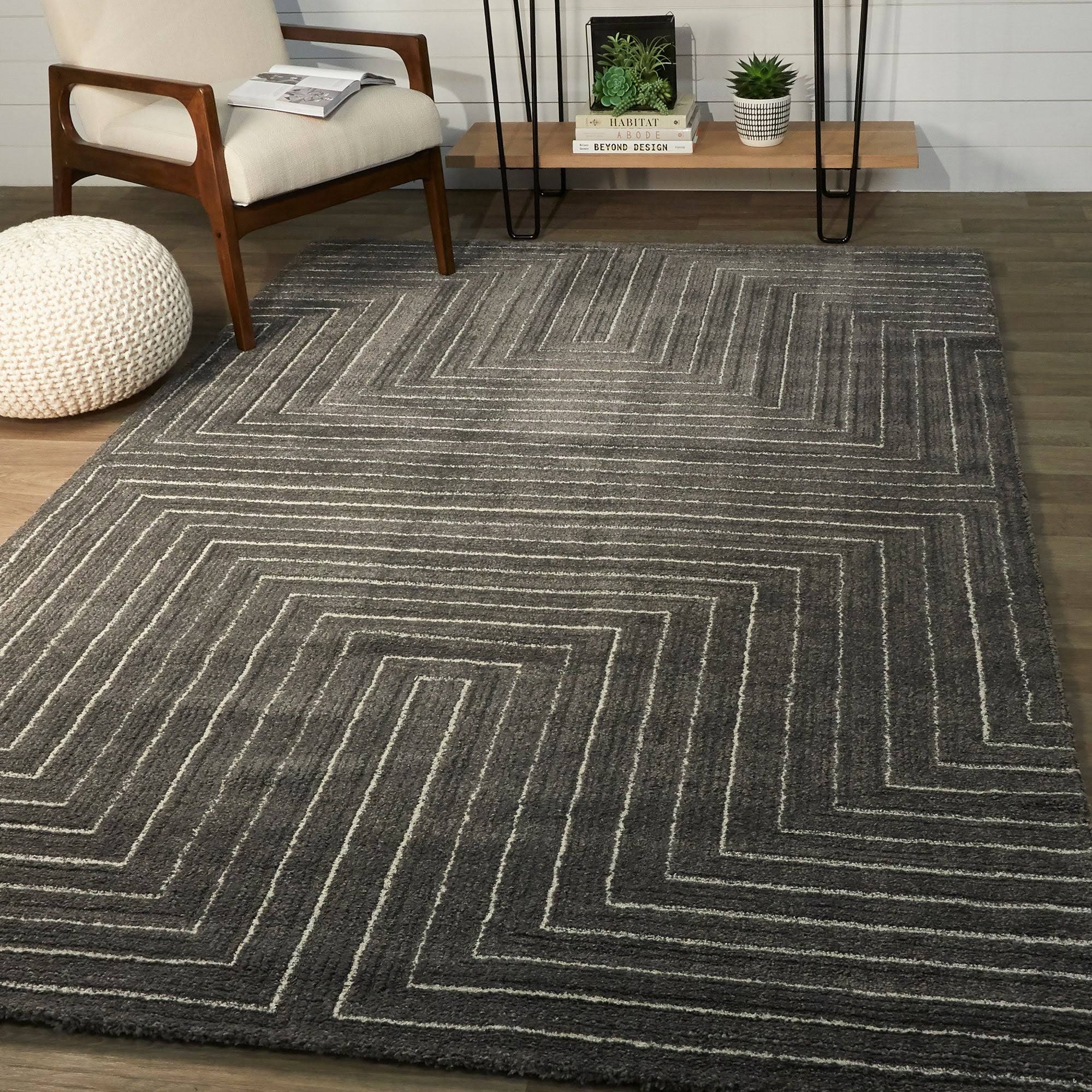 Carmody Modern Art Deco Stripe Area Rug - 2&7x22 x 7& Runner - Charcoal