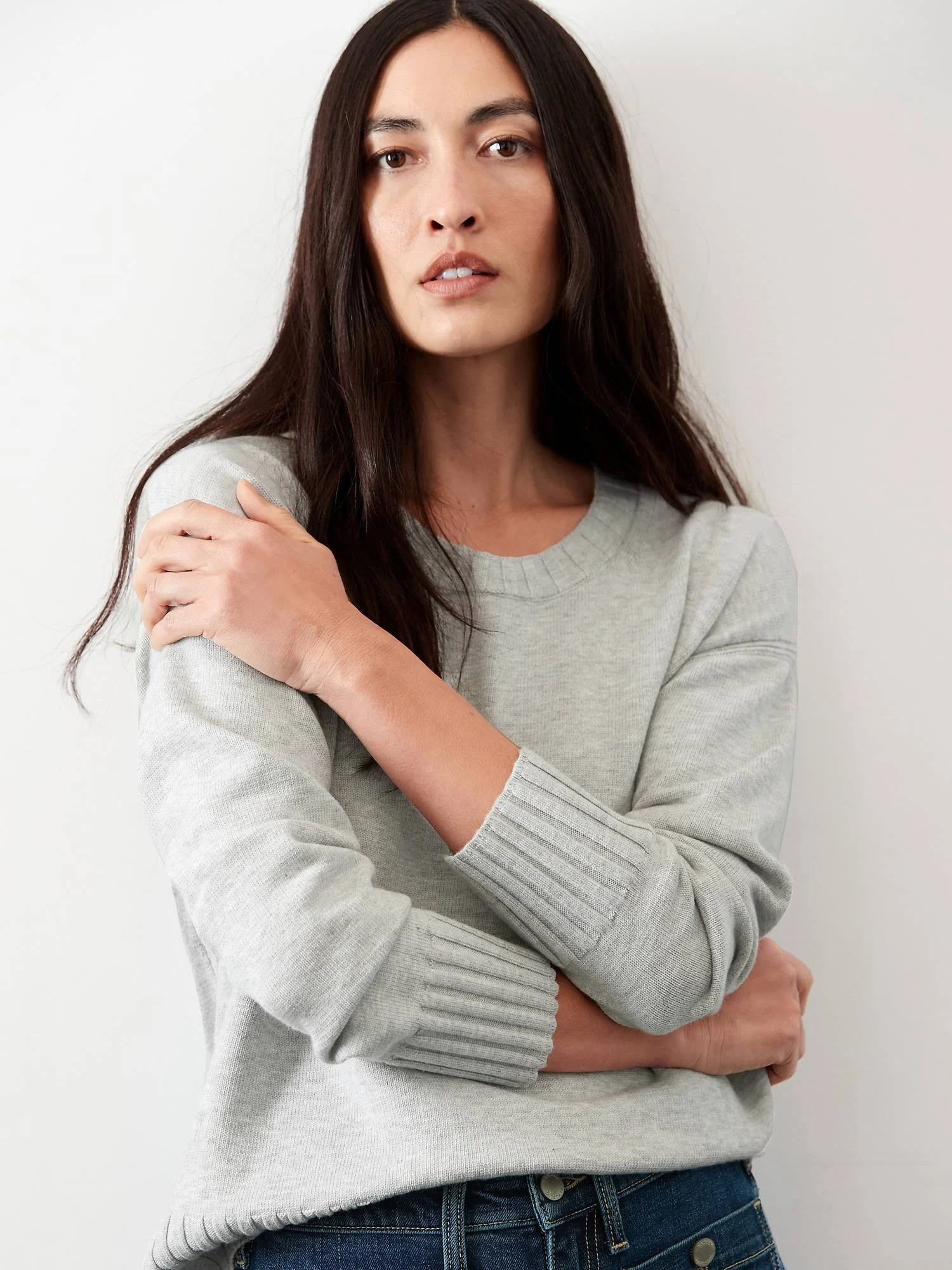 Banana Republic Women's Relaxed Crew-Neck Sweater Heather Gray Size Xxs