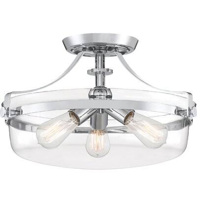 Ehrhardt 3 - Light 18x22 Simple Bowl Semi Flush Mount Fixture Finish: Polished Chrome