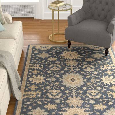 Willard Floral Handmade Tufted Wool Navy / Tan Area Rug Charlton Home Rug Size: Rectangle 9& x 12&