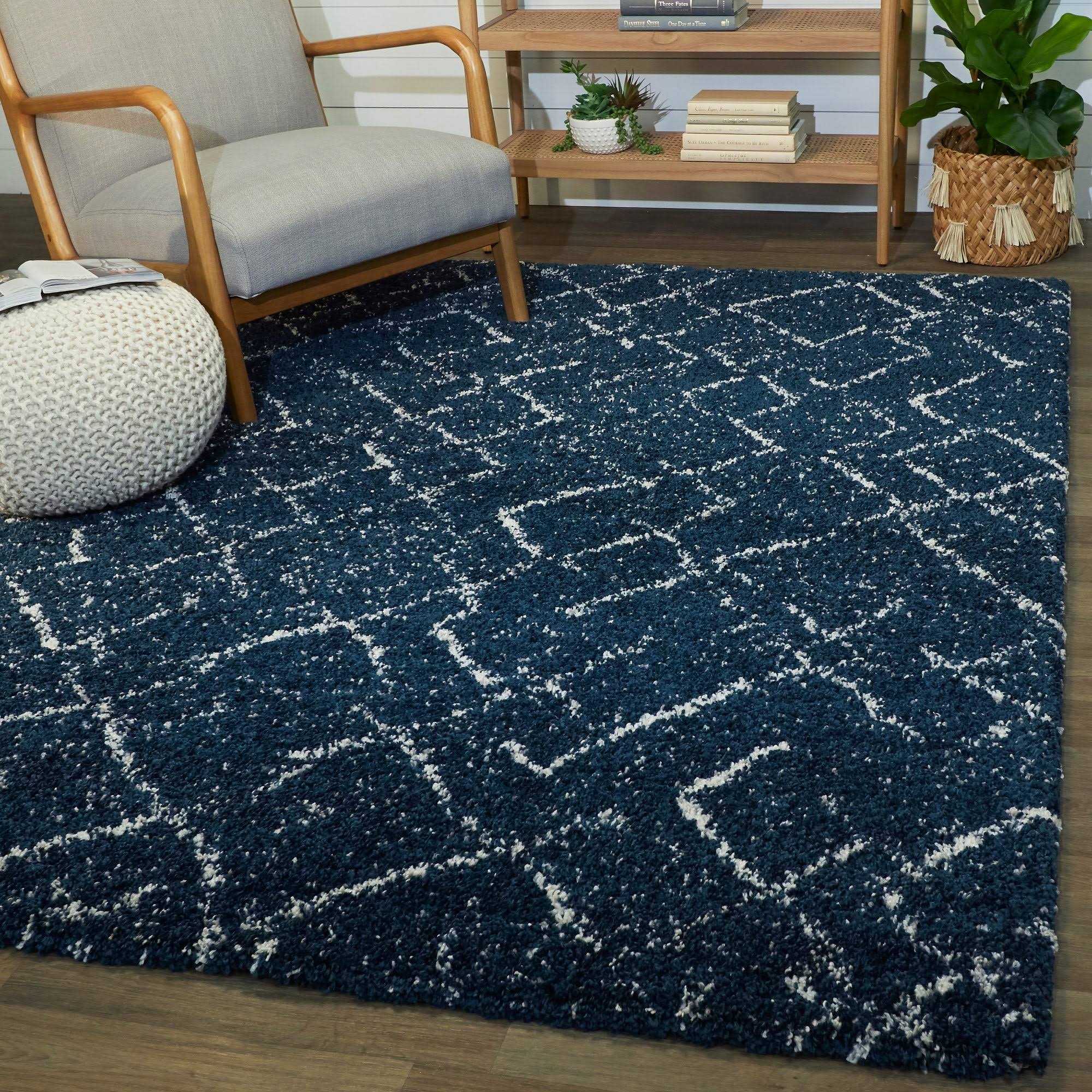 Albini Tribal Shag Area Rug - Navy Blue - 5&3x22 x 7&