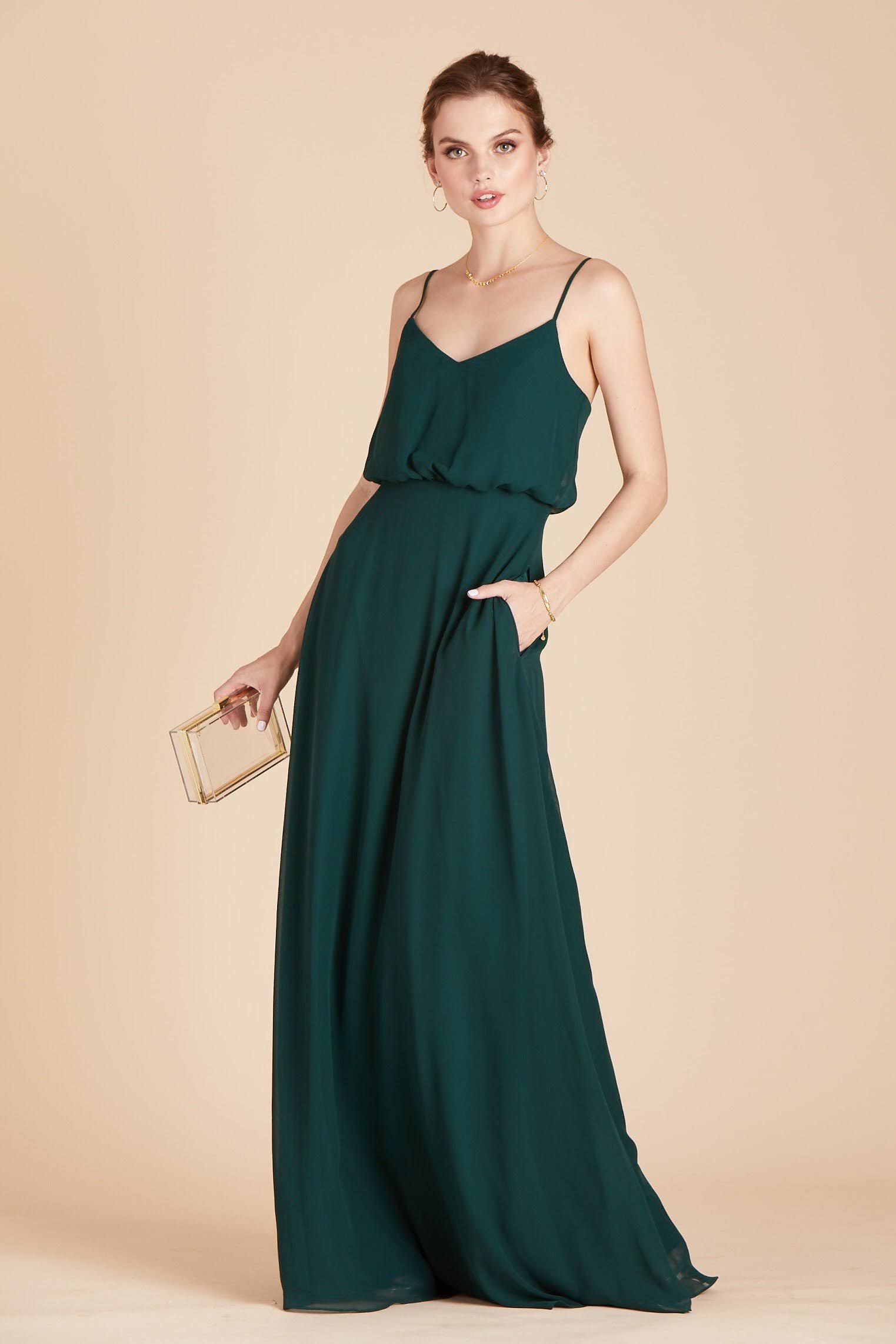 Gwennie Chiffon Bridesmaid Dress in Emerald S / Emerald / No Slit