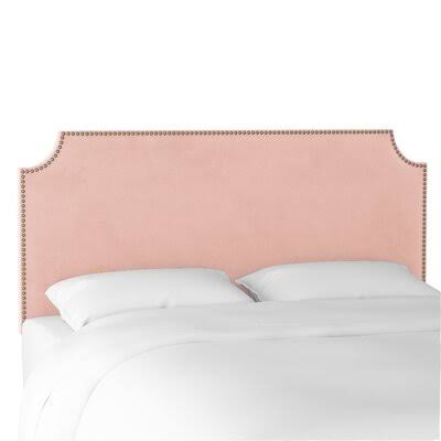 Alamak Velvet Notched Nail Button Upholstered Panel Headboard Willa Arlo Interiors Size: Full, Color: Blush
