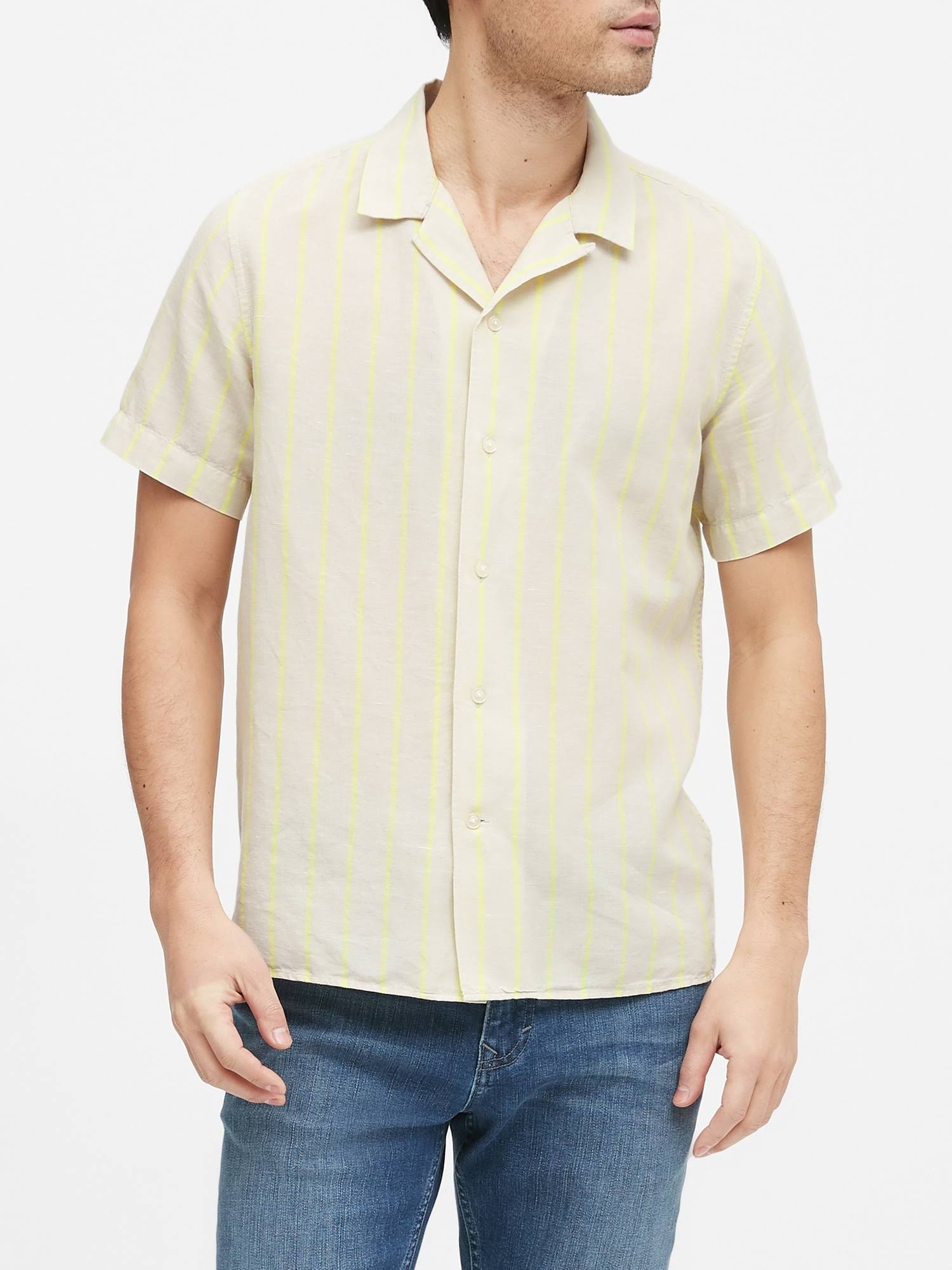 Banana Republic Men's Slim-Fit Linen Resort Shirt Neon Yellow Big and Tall Size XXL