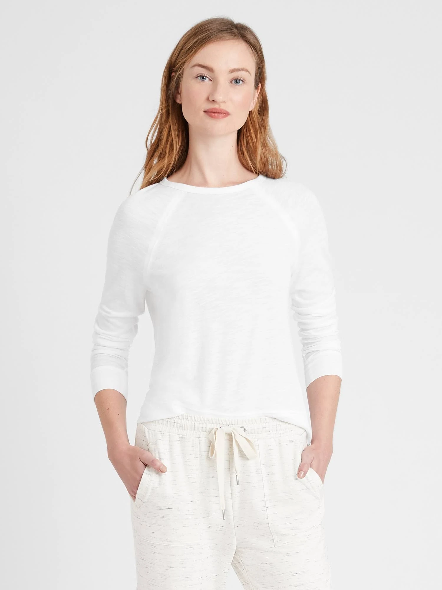 Banana Republic Women's Slub Cotton-Modal Raglan T-Shirt Soft White Size XXL