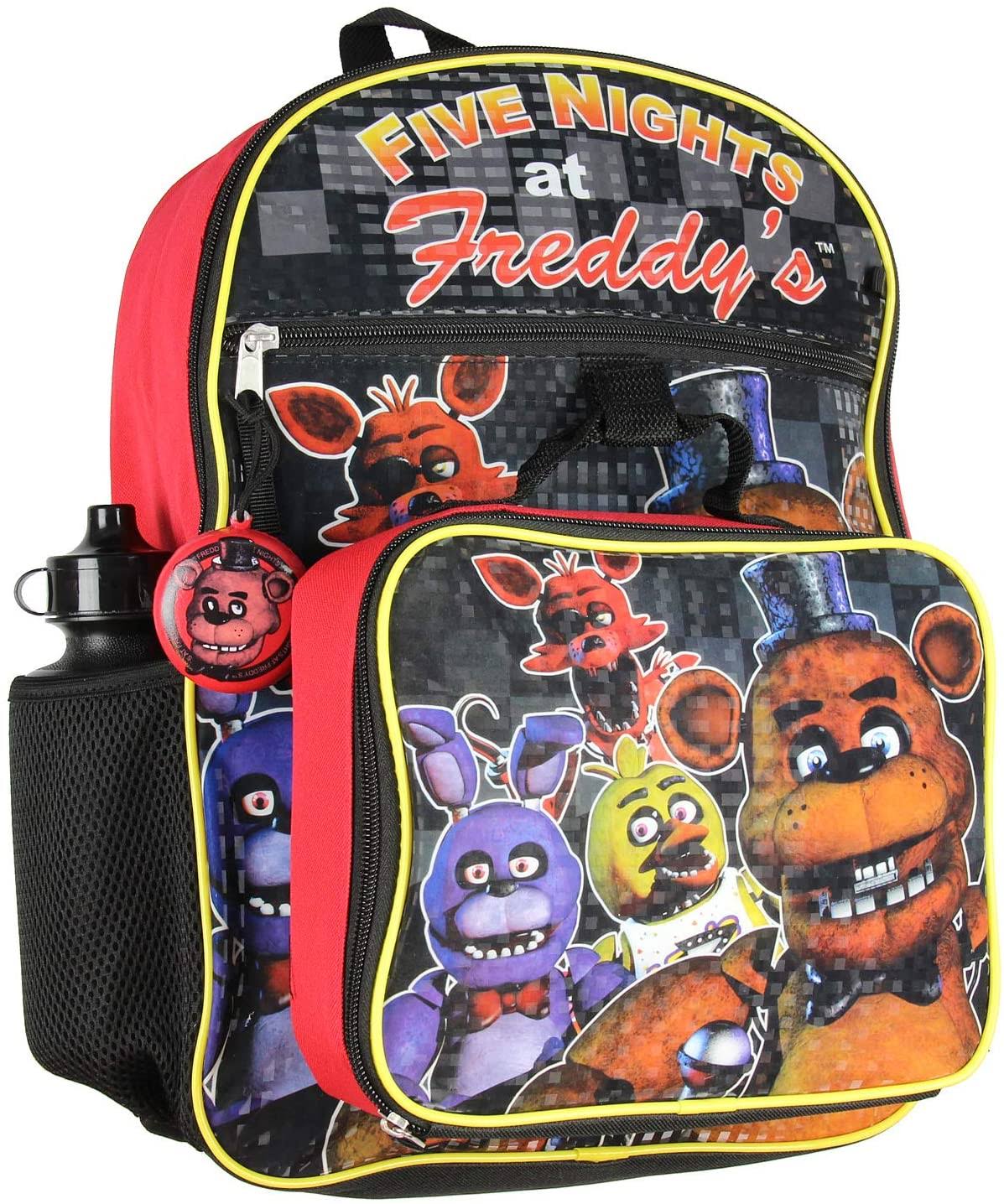Five Nights at Freddy&s 16x22 Backpack Lunch Box Water Bottle Lunch Kit -5 Piece