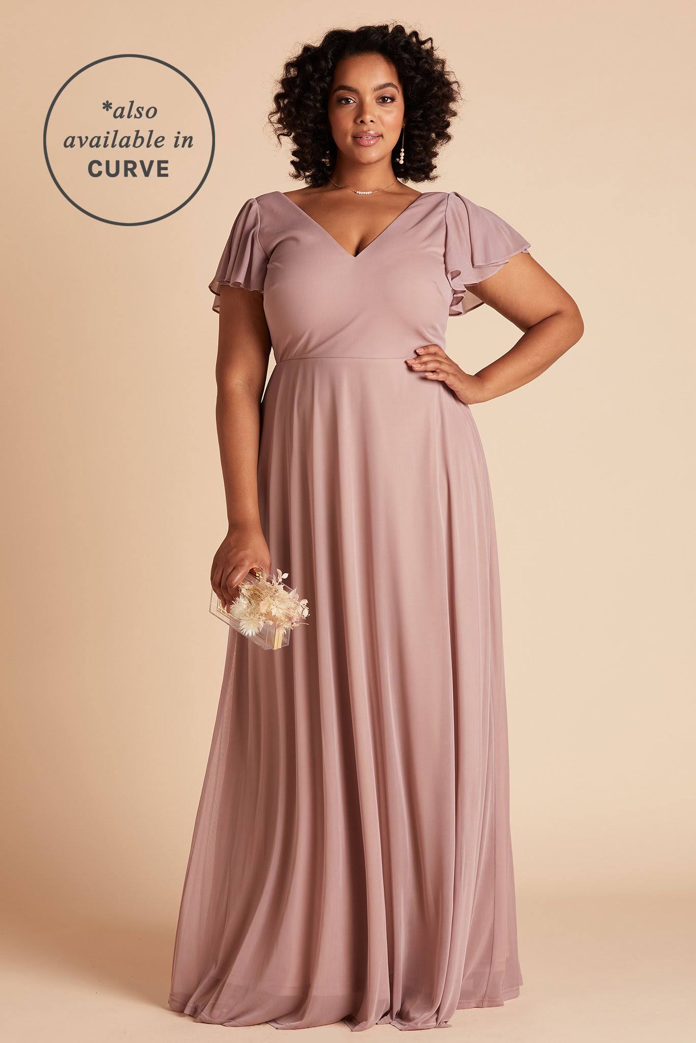 Birdy Grey Hannah Flutter Sleeve Bridesmaid Dress in Mauve Xs / Mauve