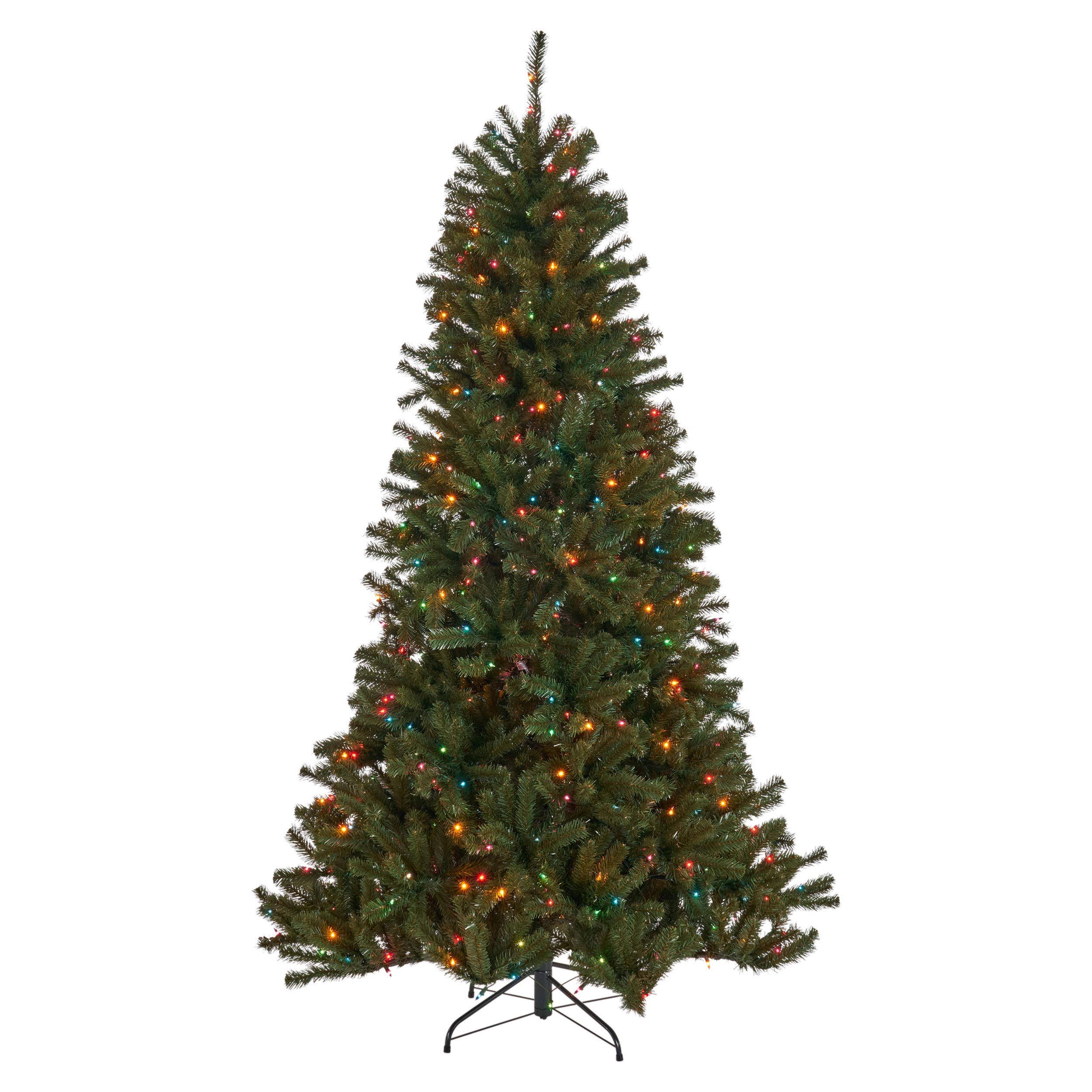 7.5-Foot Noble Fir Pre-Lit Multi-Colored Light Hinged Green + Multi Lights