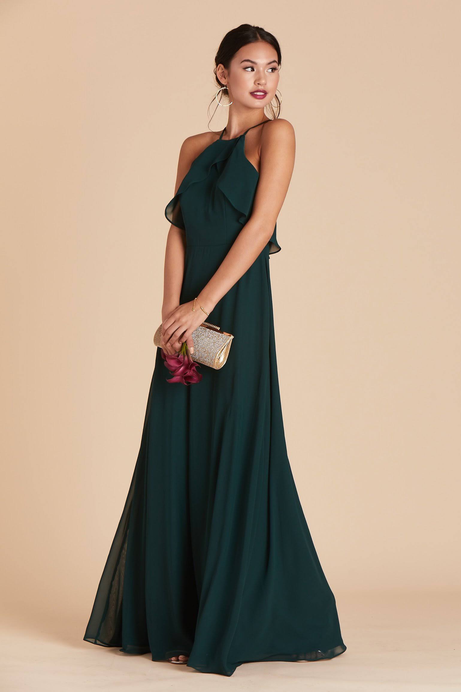 Birdy Grey Jules Chiffon Bridesmaid Dress in Emerald L / Emerald