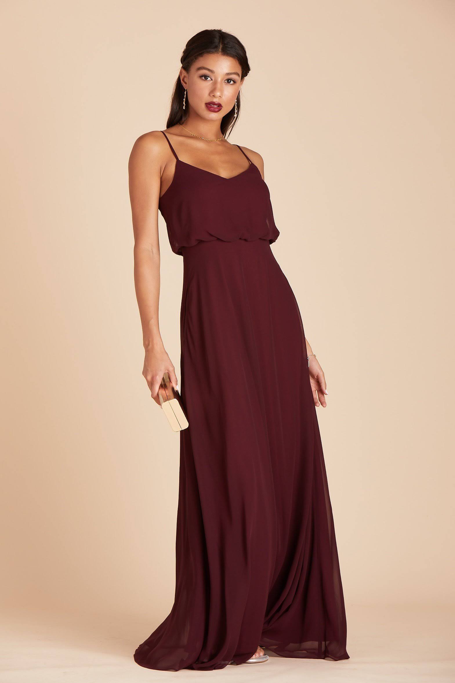 Gwennie Chiffon Bridesmaid Dress in Cabernet Xs / Cabernet / No Slit