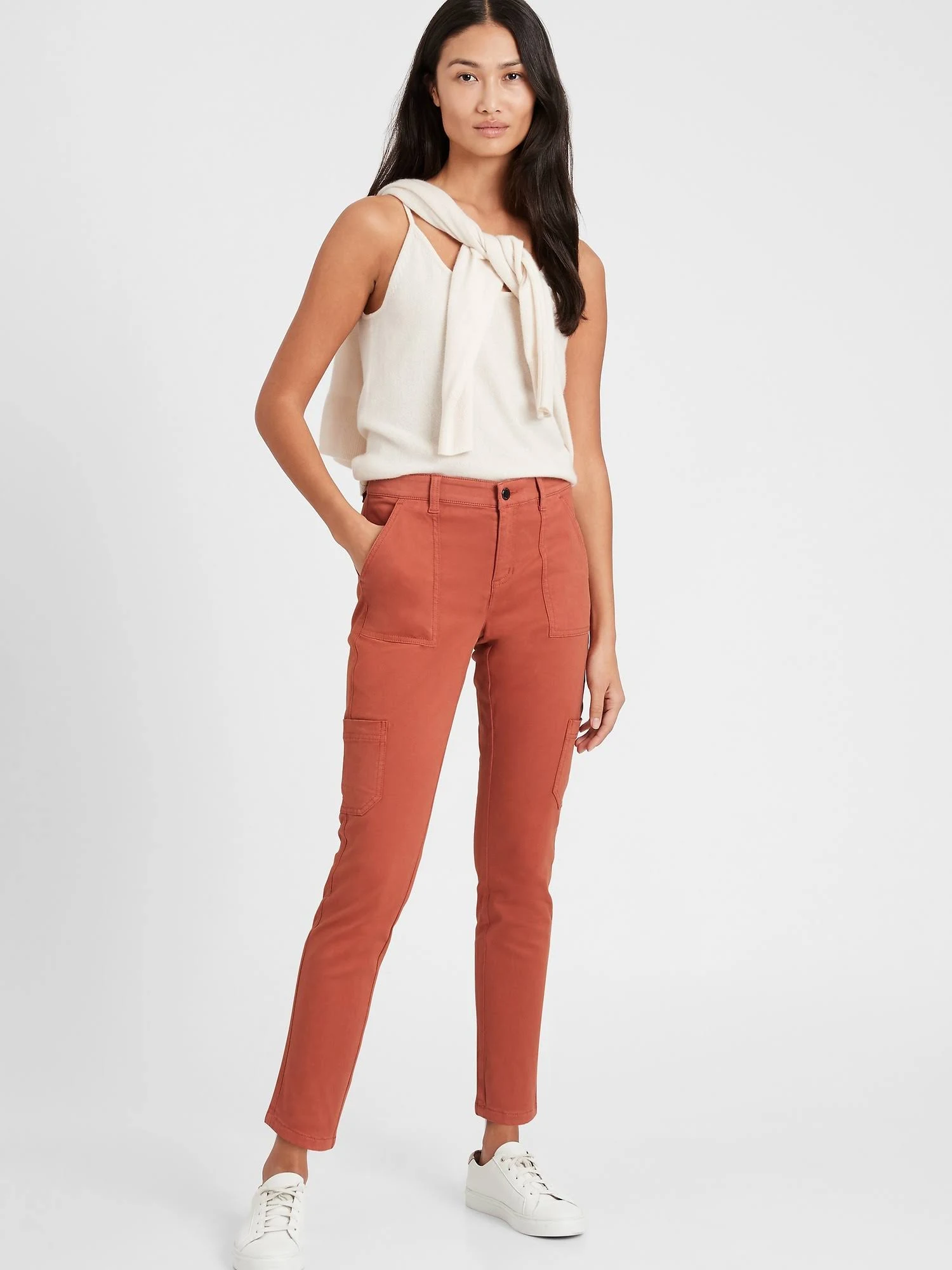 Banana Republic Women's Mid-Rise Skinny Cargo Chino Pant Copper Clay Size 8 Regular