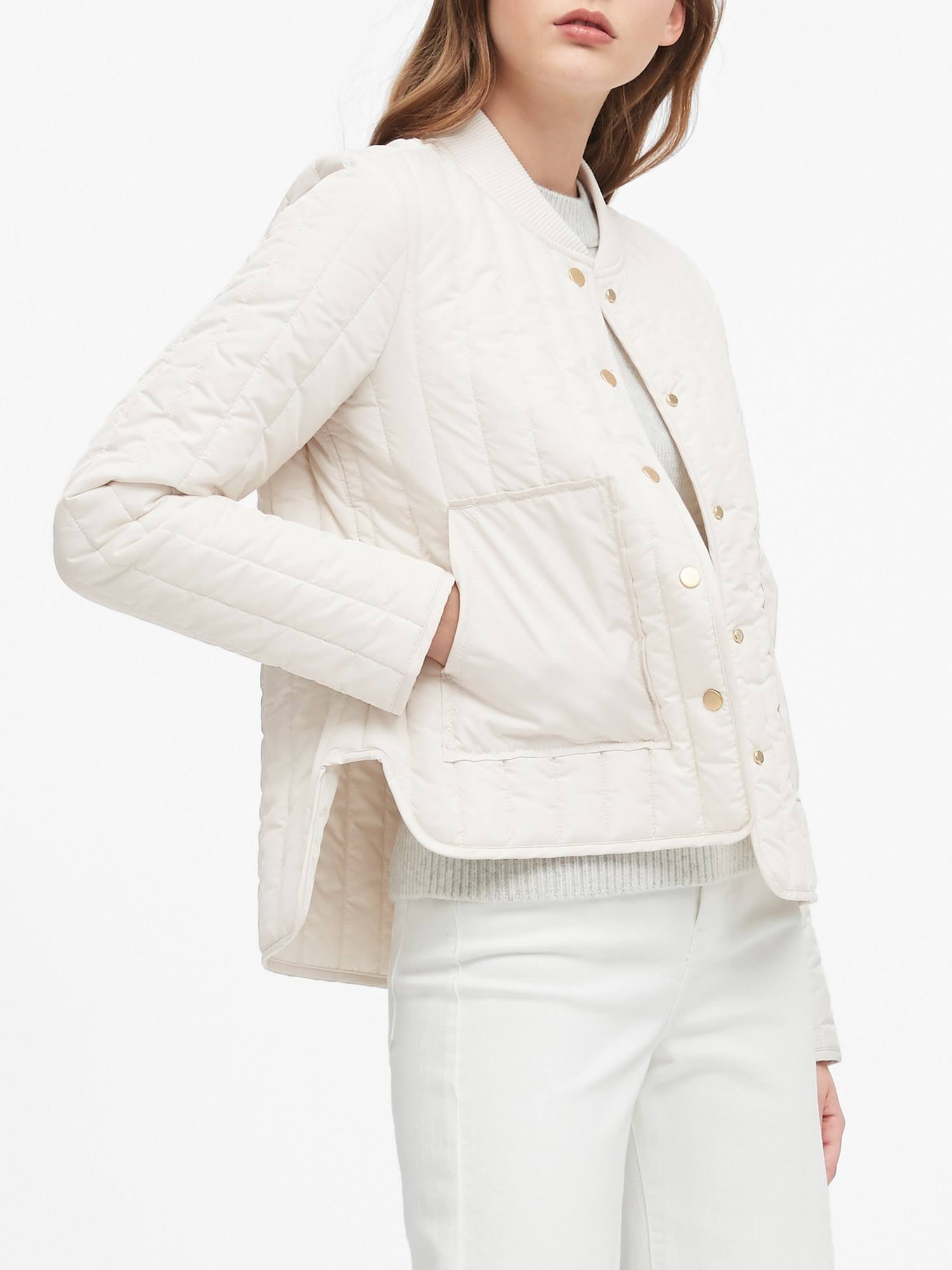 Banana Republic Women's Petite Water-Resistant Quilted Jacket Sand Beige Petite Size XS