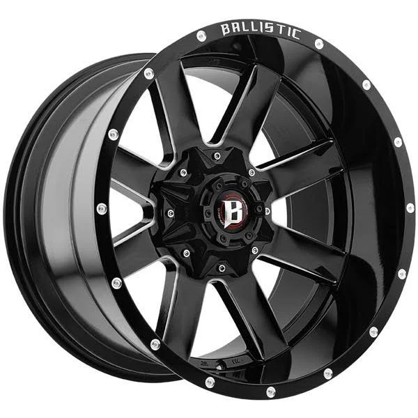 24x14 Ballistic Offroad 959 Rage Gloss Black Milled Windows 5x139.7 (5x5.5) -81mm