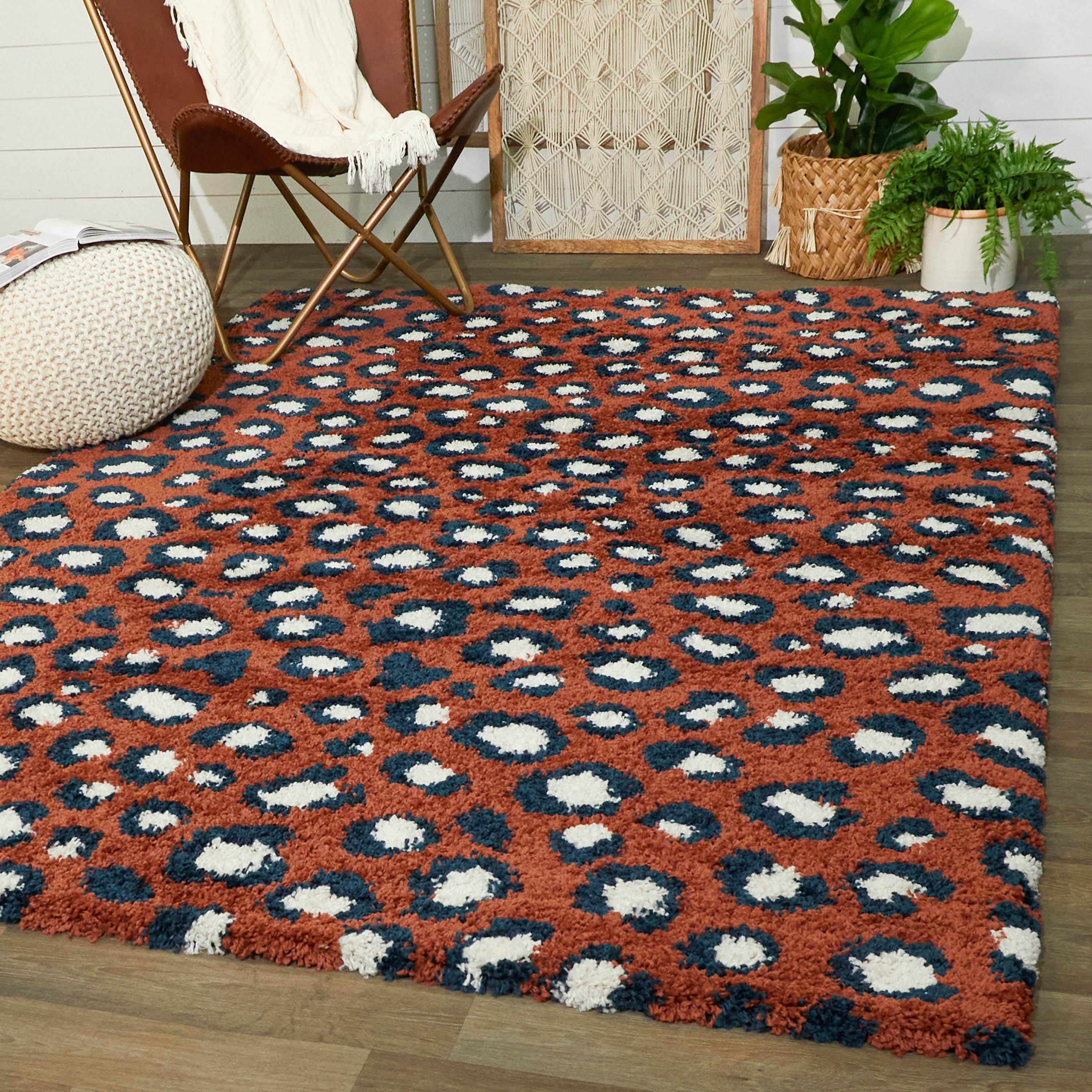 Alma Leopard Print Moroccan Berber Shag Area Rug - 2&7x22 x 7& Runner - Rust