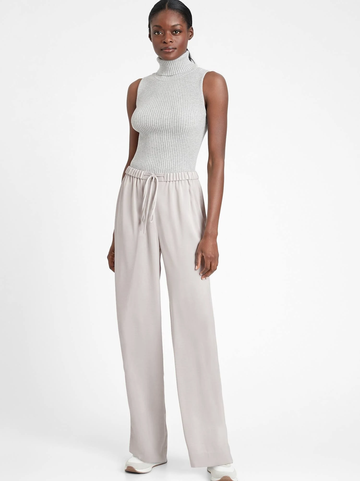Banana Republic Women's Wide-Leg Satin Pull-On Pant Silver Gray Size XXL