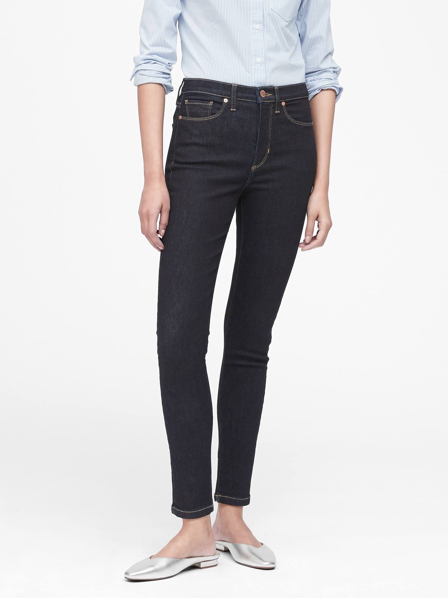 Banana Republic Women's High-Rise Skinny Jean Dark Indigo Big and Tall Size 27 Long