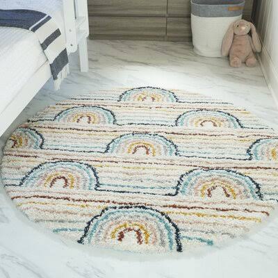 Mateo Geometric Shag Red/Yellow/Blue Area Rug Mistana Baby & Kids Rug Size: Round 5&3x22