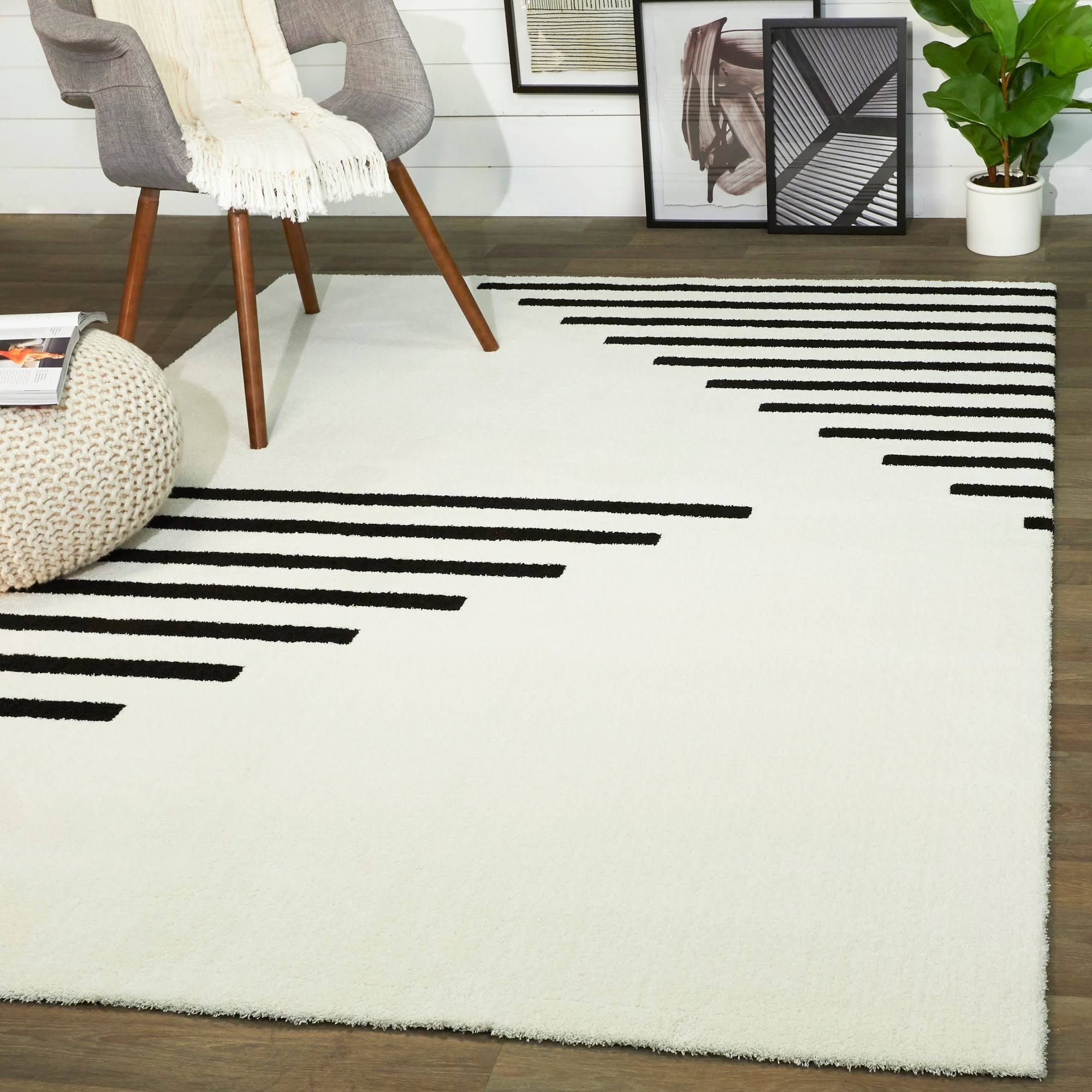 BALTA Walsh White 8 ft. x 10 ft. Modern Striped Area Rug