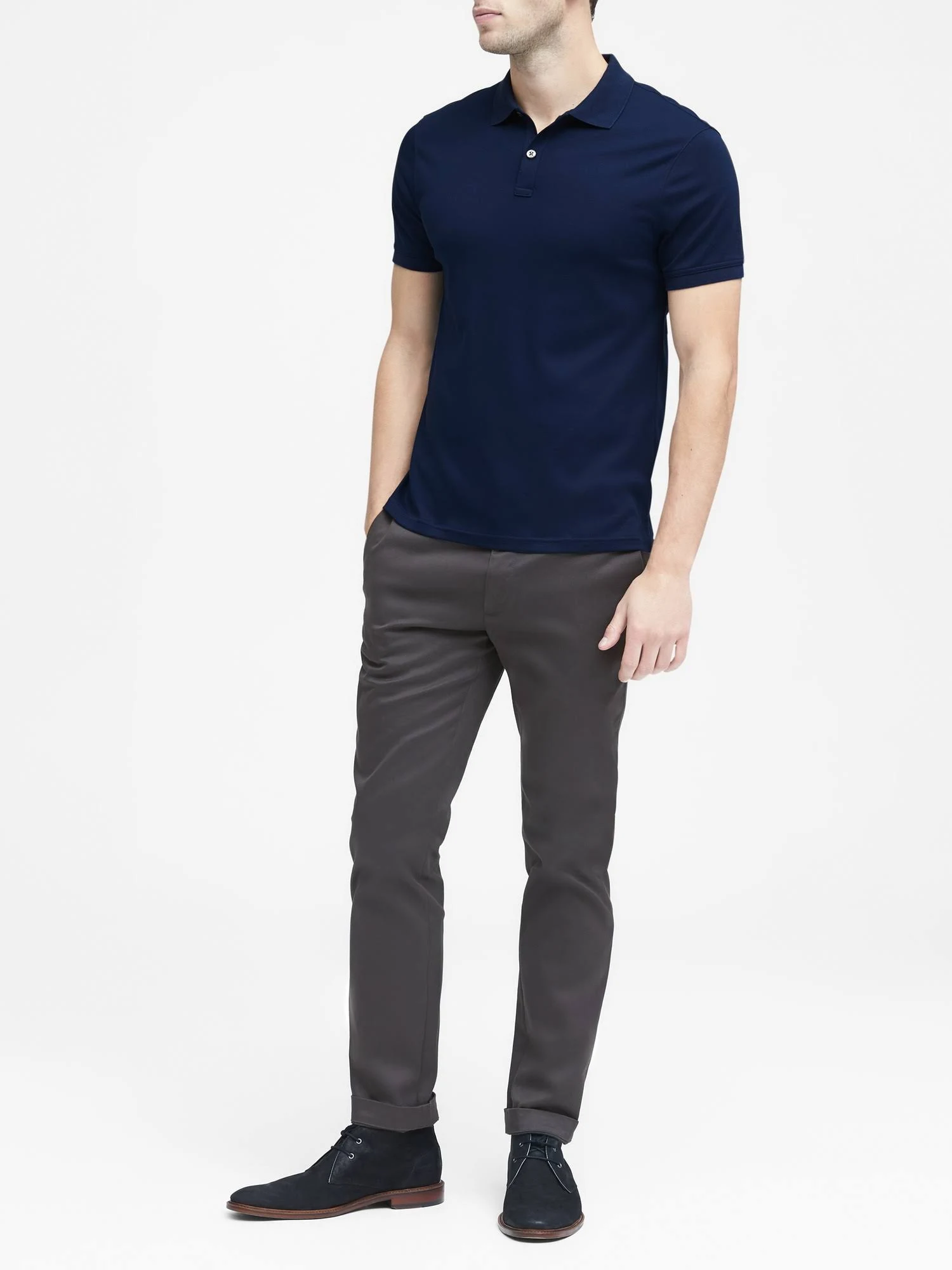 Banana Republic Men's Slim Luxury-Touch Polo Shirt Navy Tall Size M