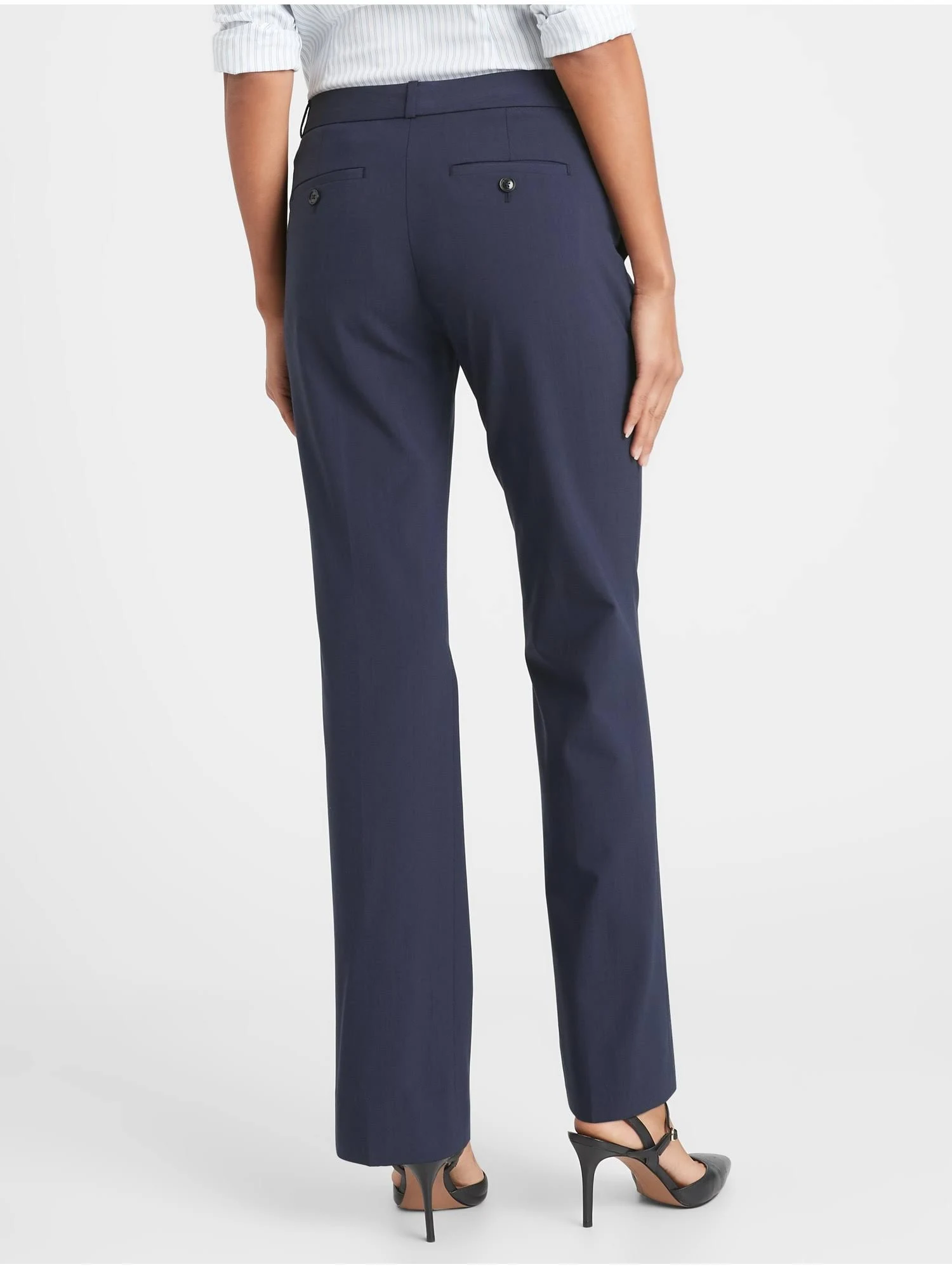 Banana Republic Women's Logan Trouser-Fit Washable Wool-Blend Pant Navy Size 14 Regular