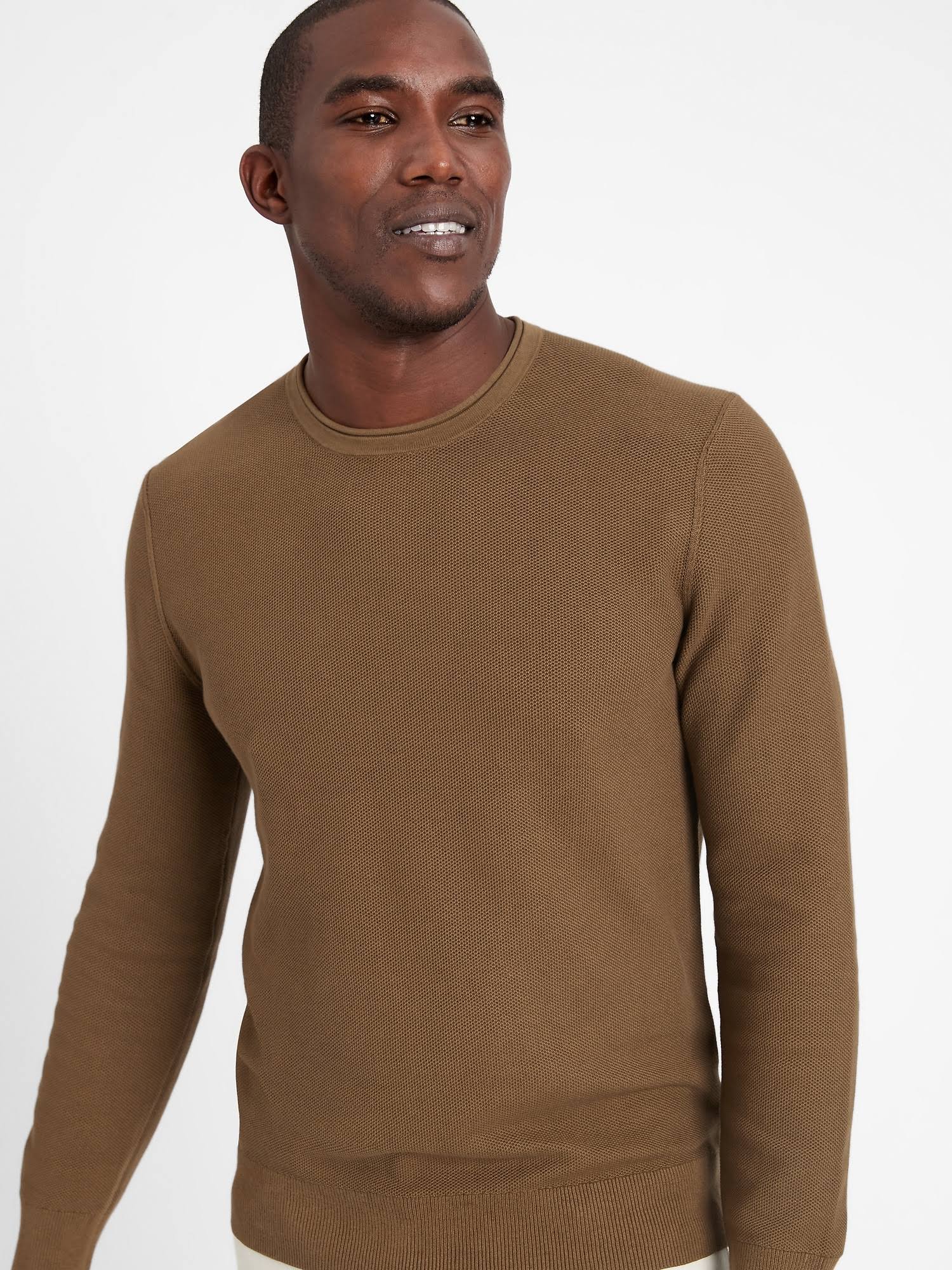 Banana Republic Men's Cotton Waffle-Knit Sweater Olive You Size L