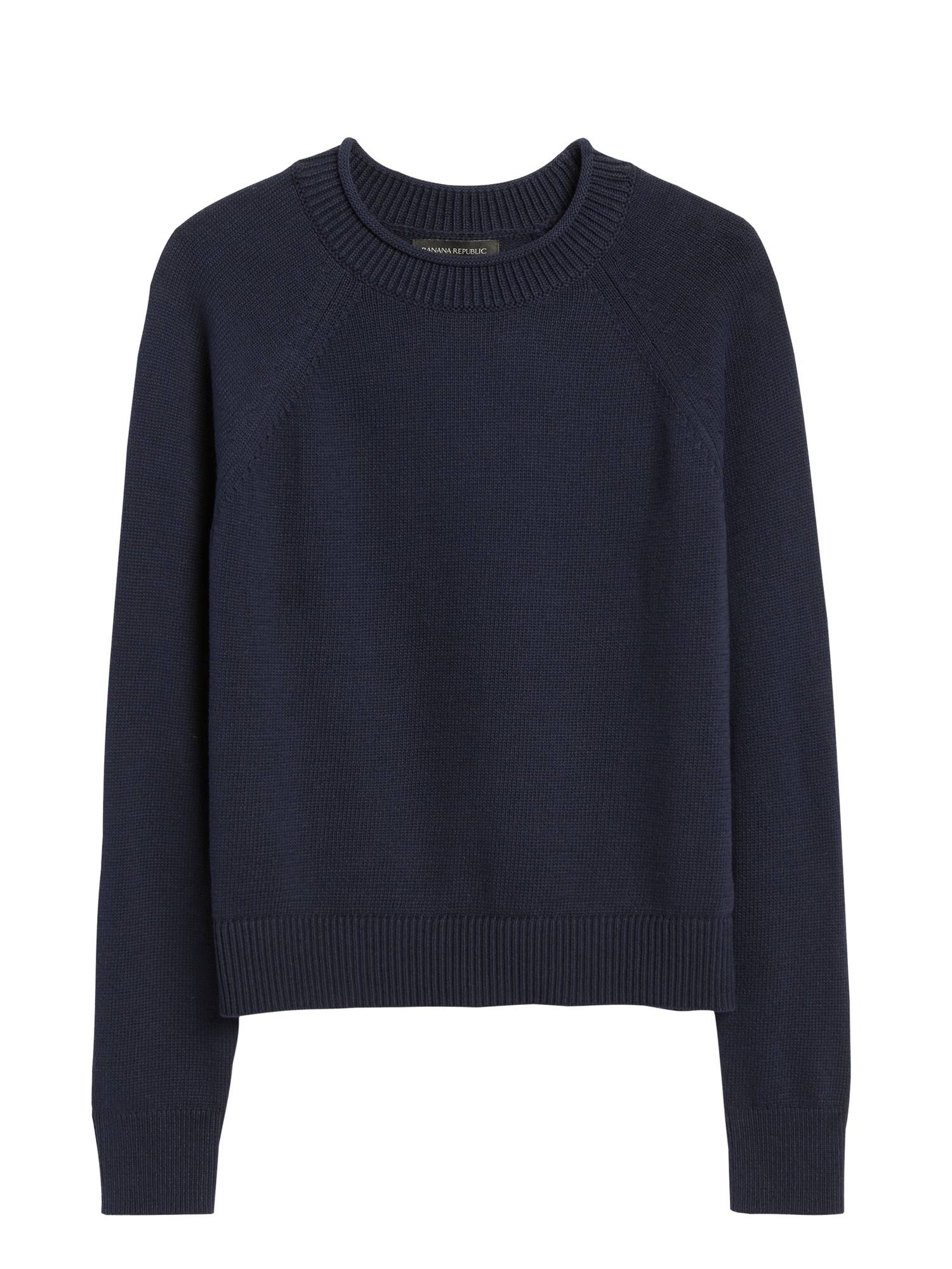 Banana Republic Women's Cotton-Blend Cropped Sweater Navy Size M
