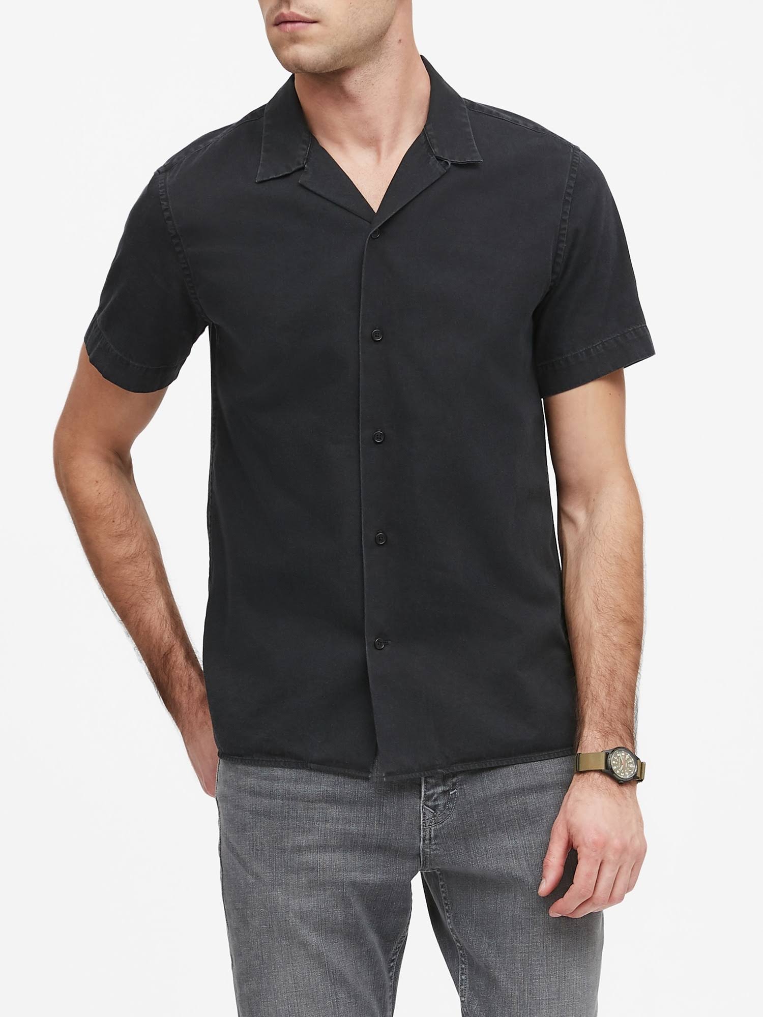 Banana Republic Men's Slim-Fit Chambray Resort Shirt Black Size M