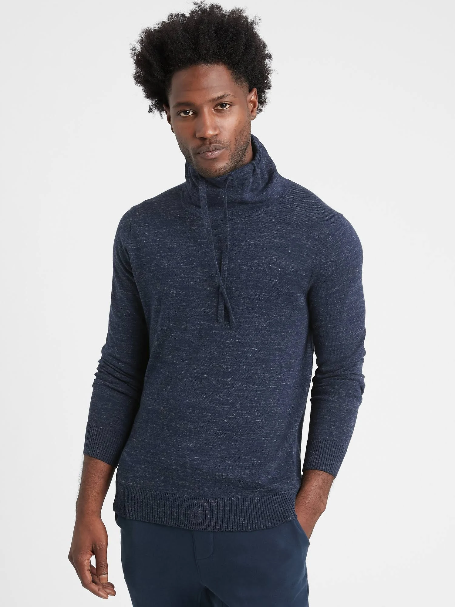 Banana Republic Men's Organic Cotton Funnel-Neck Sweater Navy Tall Size L