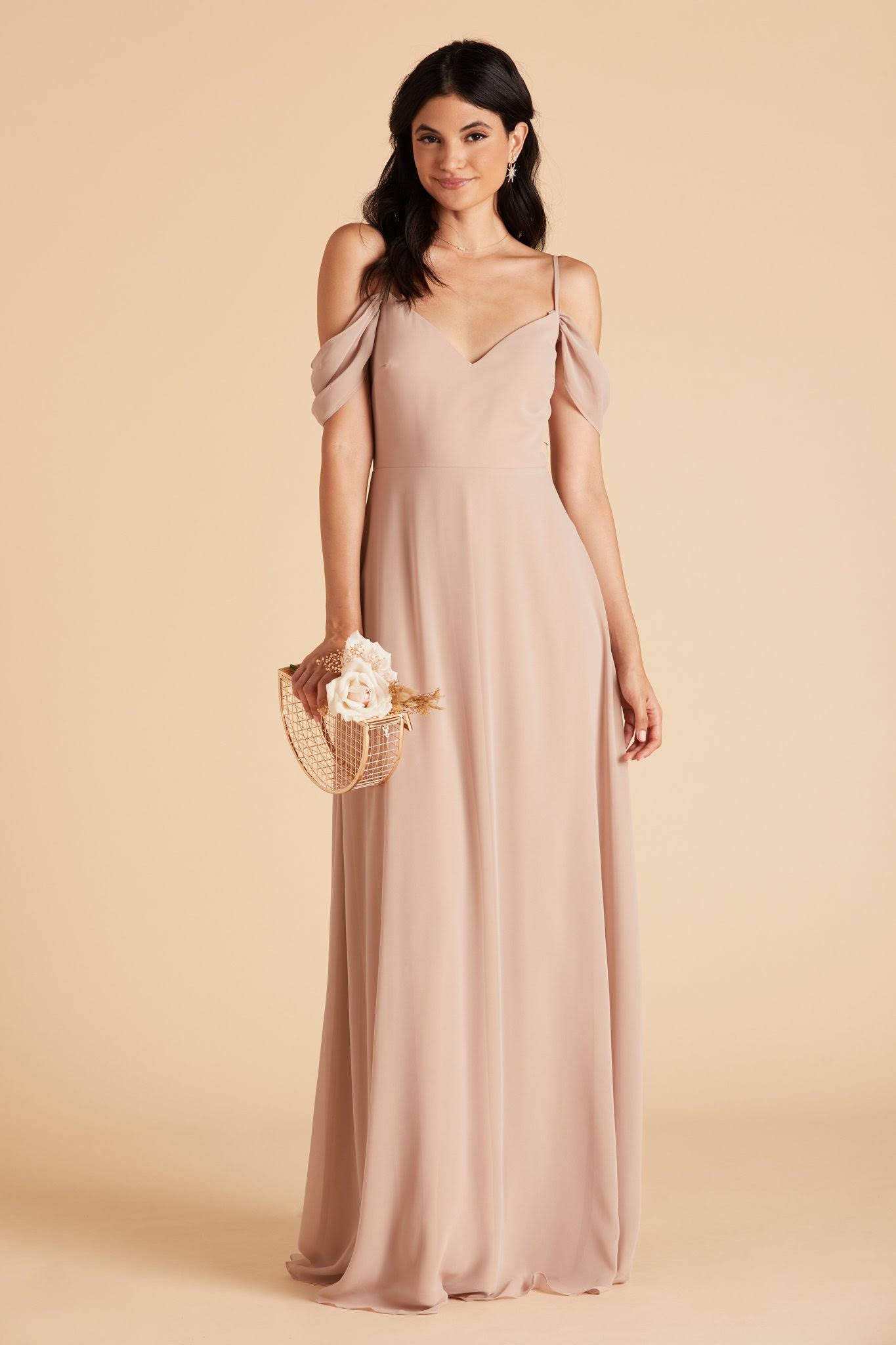 Birdy Grey Devin Convertible Chiffon Bridesmaid Dress in Taupe M / Taupe / No Slit
