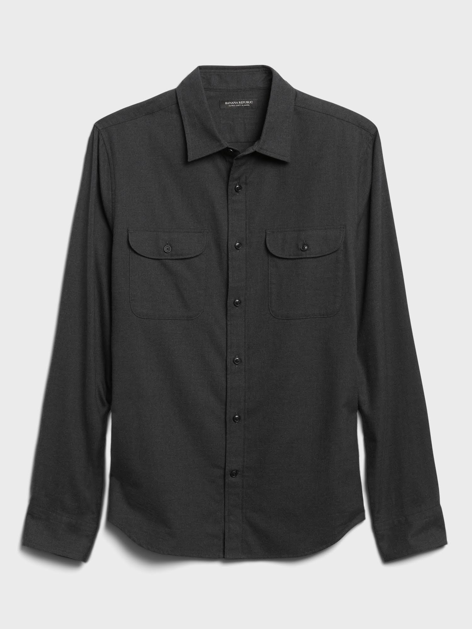 Banana Republic Men's Untucked Slim-Fit Flannel Shirt Charcoal Gray Size S