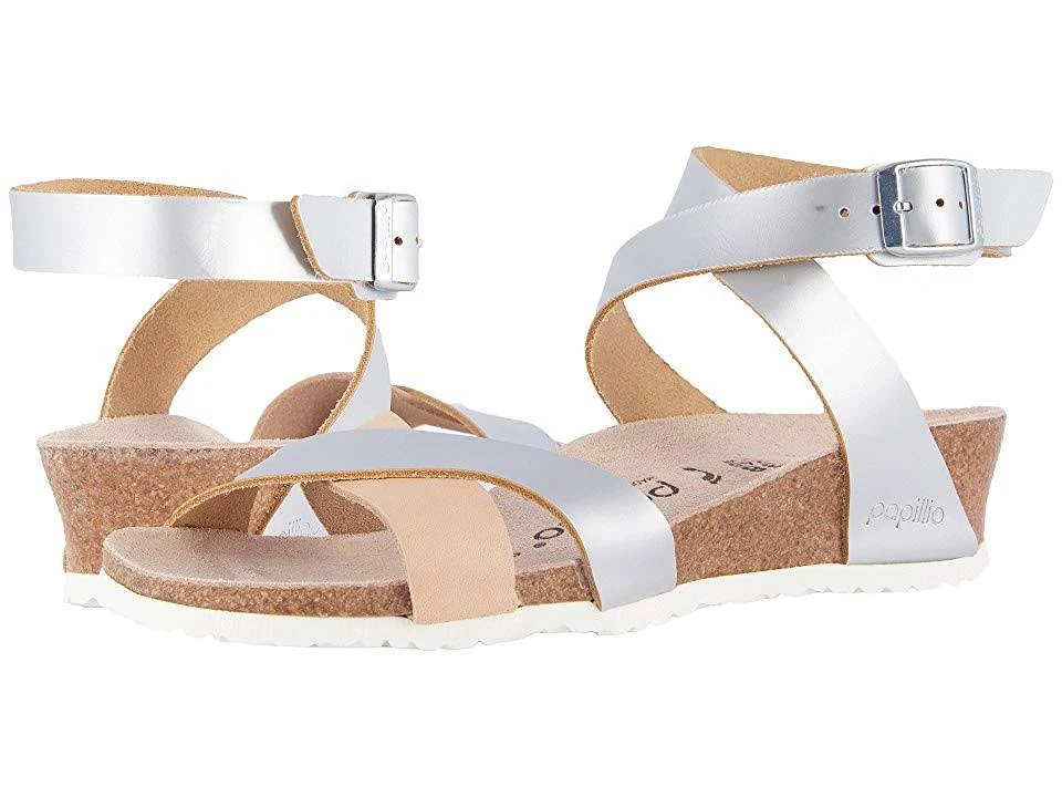 Birkenstock Women's Lola Metallic Leather Wedge Sandals - Silver - Size 7