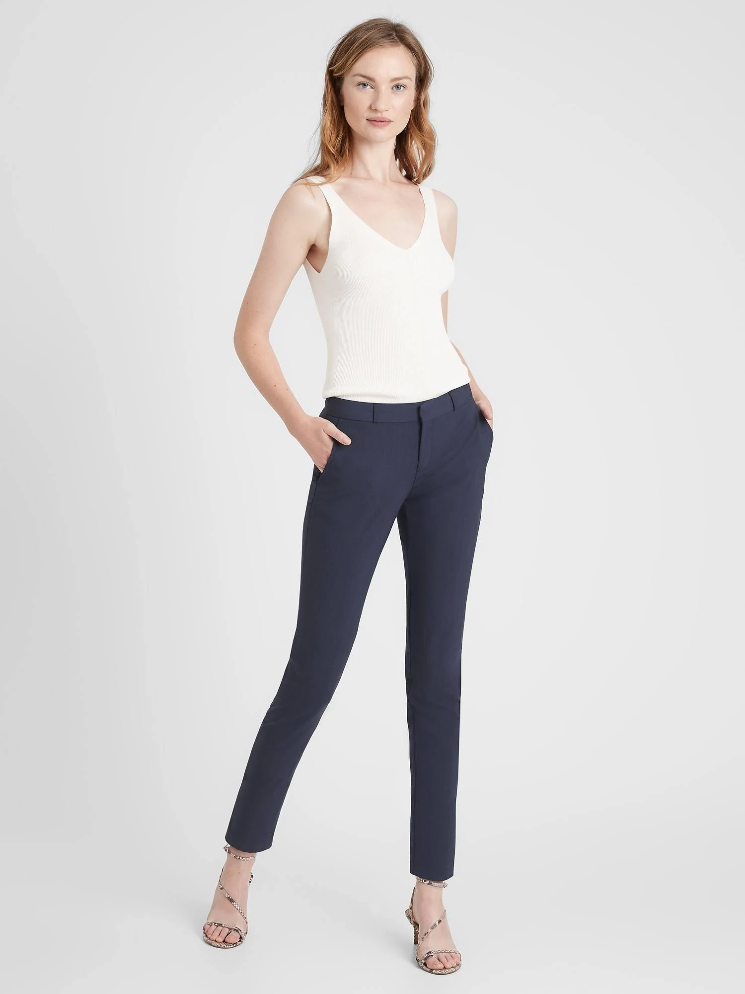 Banana Republic Women's Ryan Slim Straight-Fit Washable Italian Wool-Blend Pant Navy Size 12 Regular