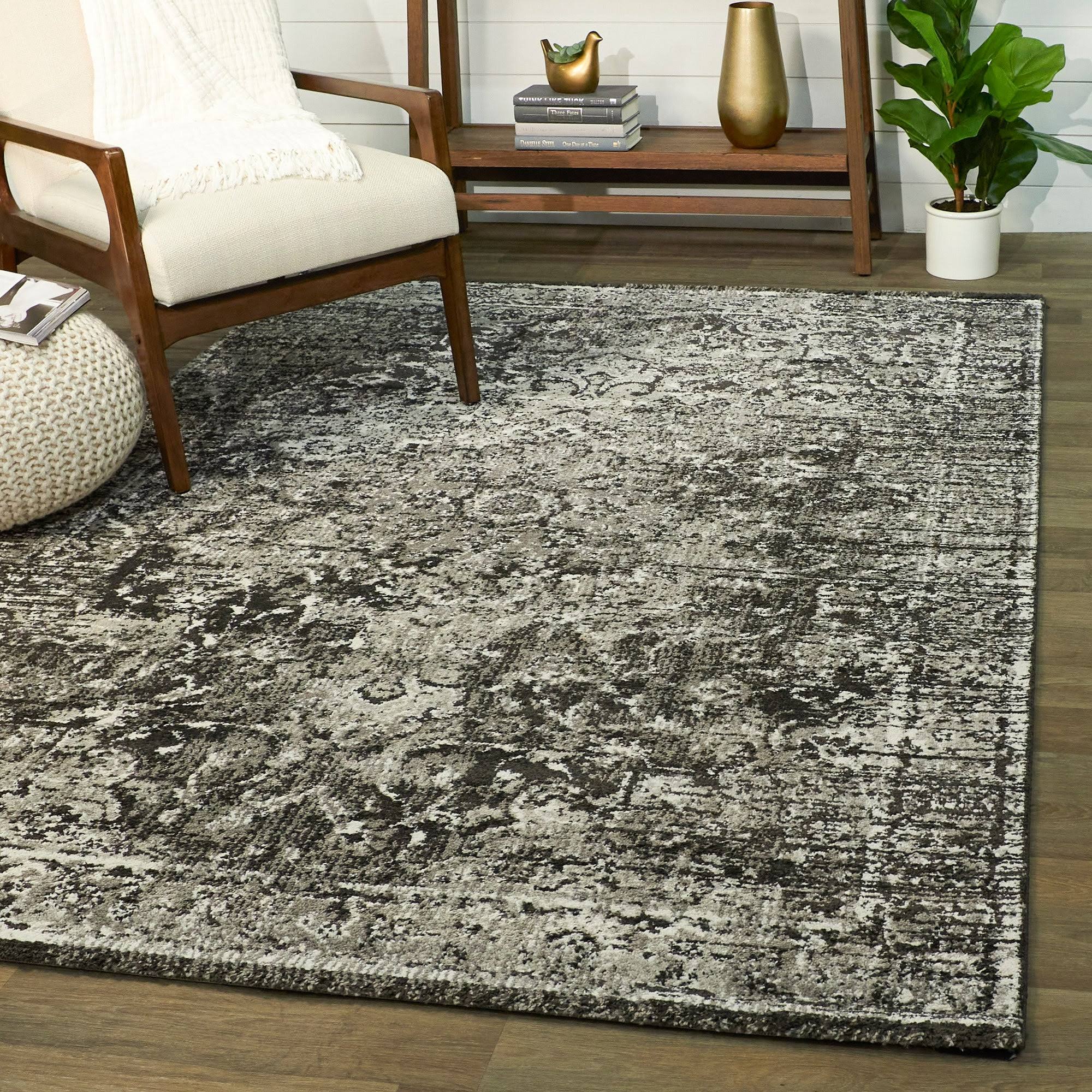 Baird Distressed Oriental Area Rug - 2& x 7& Runner - Black