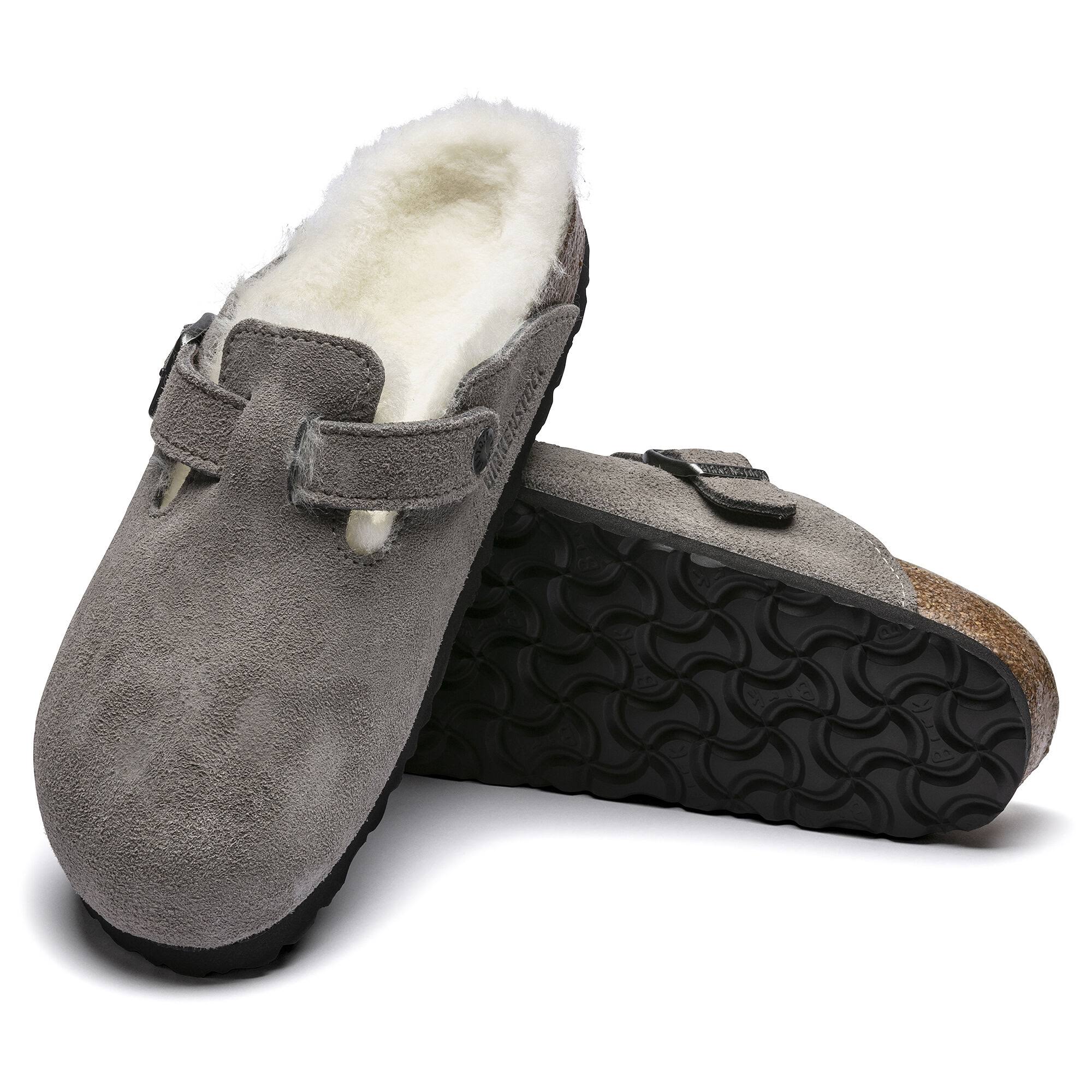 Birkenstock Boston Shearling Suede Leather Stone Coin Clogs